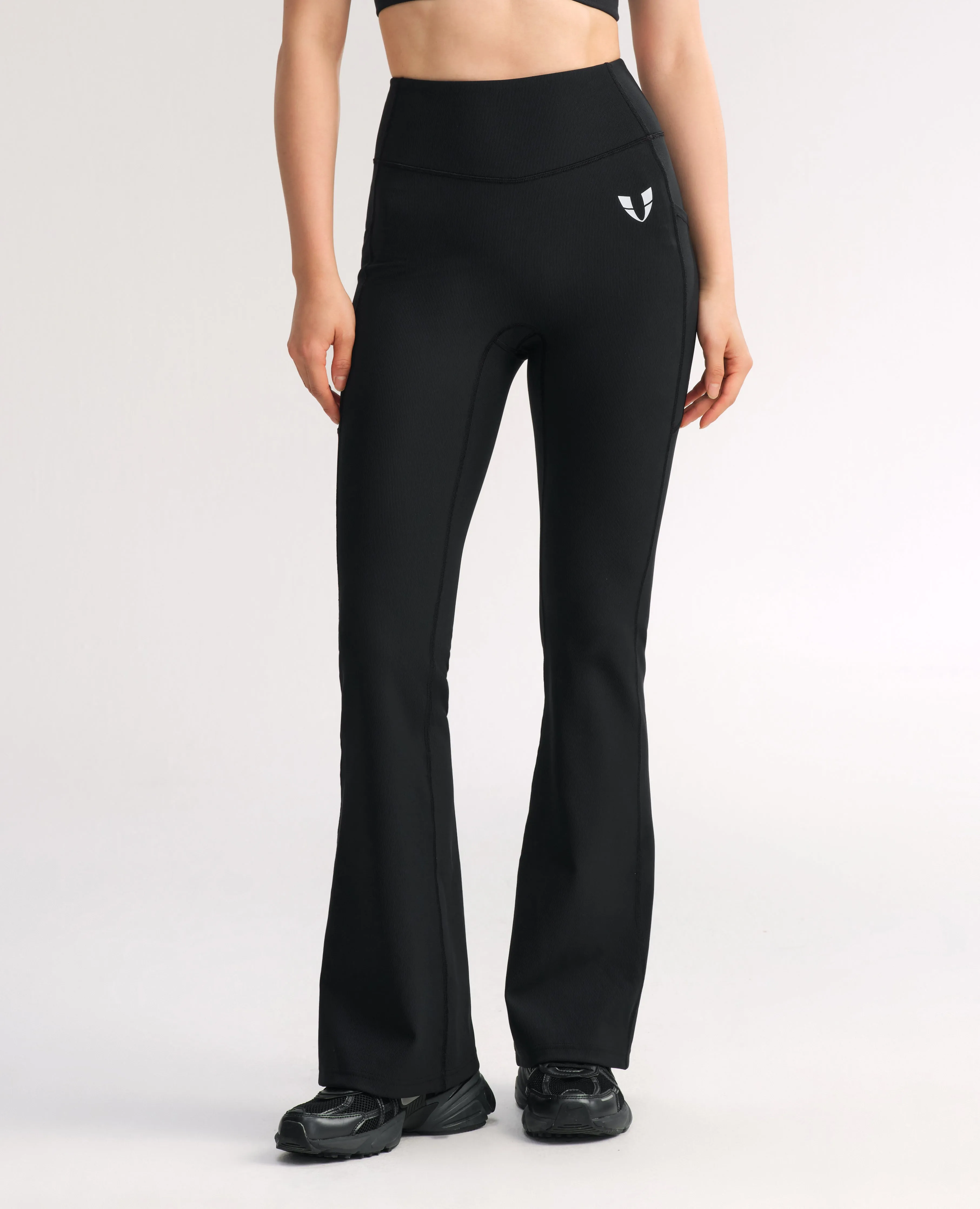 High Waisted Fleece Lined Flare Leggings - Black sold by Firm Abs