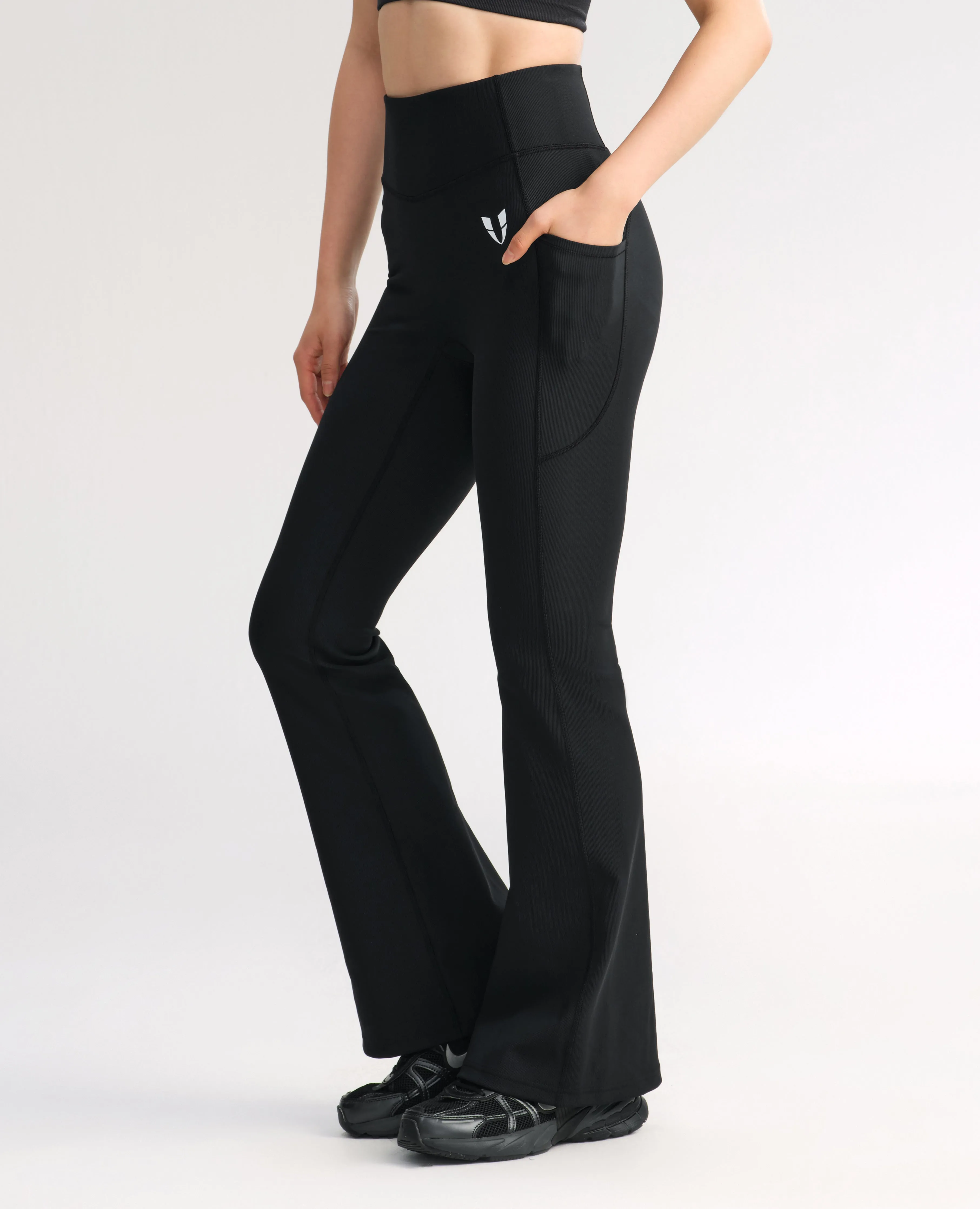 High Waisted Fleece Lined Flare Leggings - Black sold by Firm Abs product image thumbnail 2
