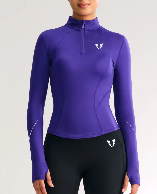 Slim Fit Fleece Half Zip Workout Top - Dark Purple sold by Firm Abs