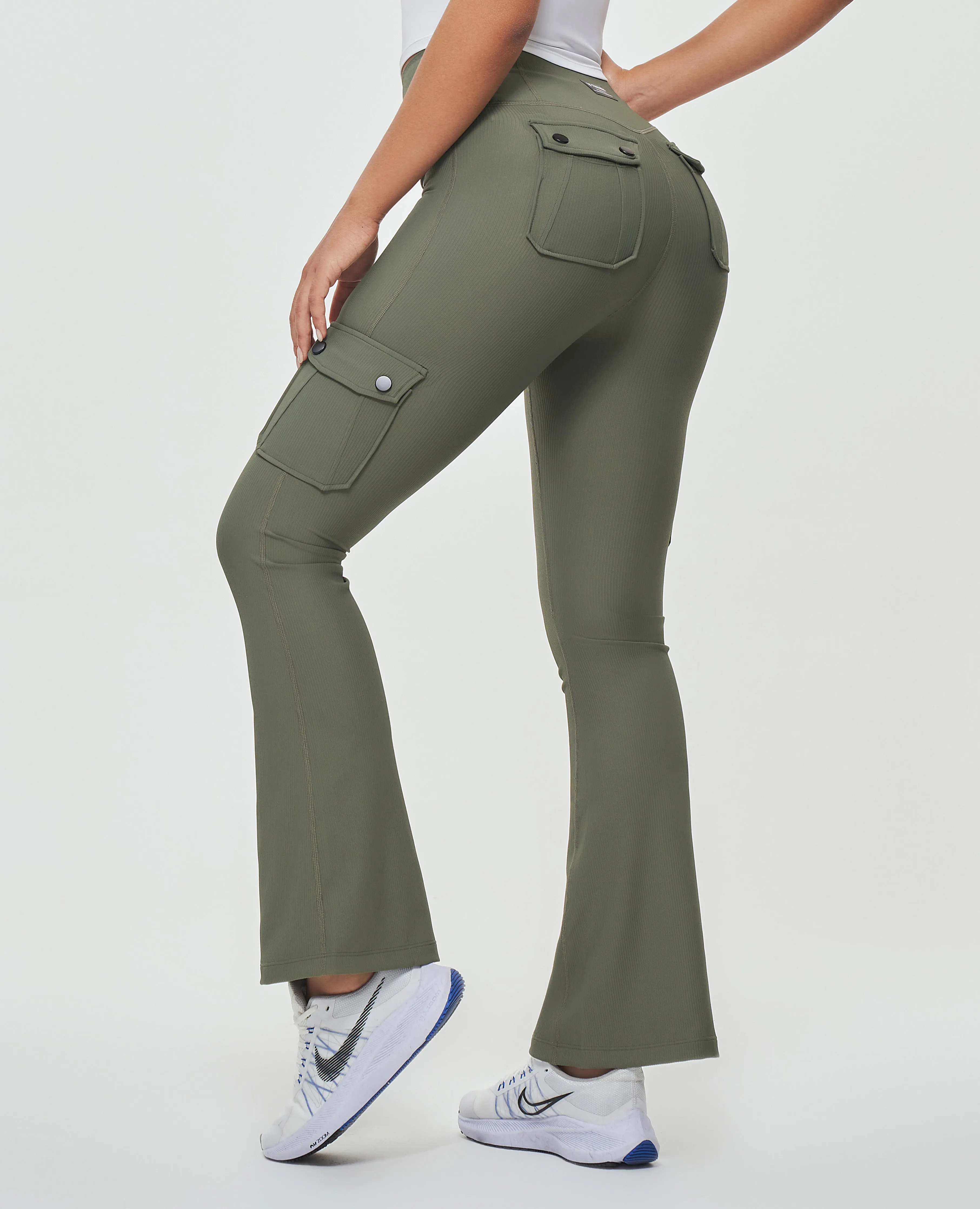 Cargo Pocket Flare Leggings - Olive Green sold by Firm Abs product image thumbnail 3