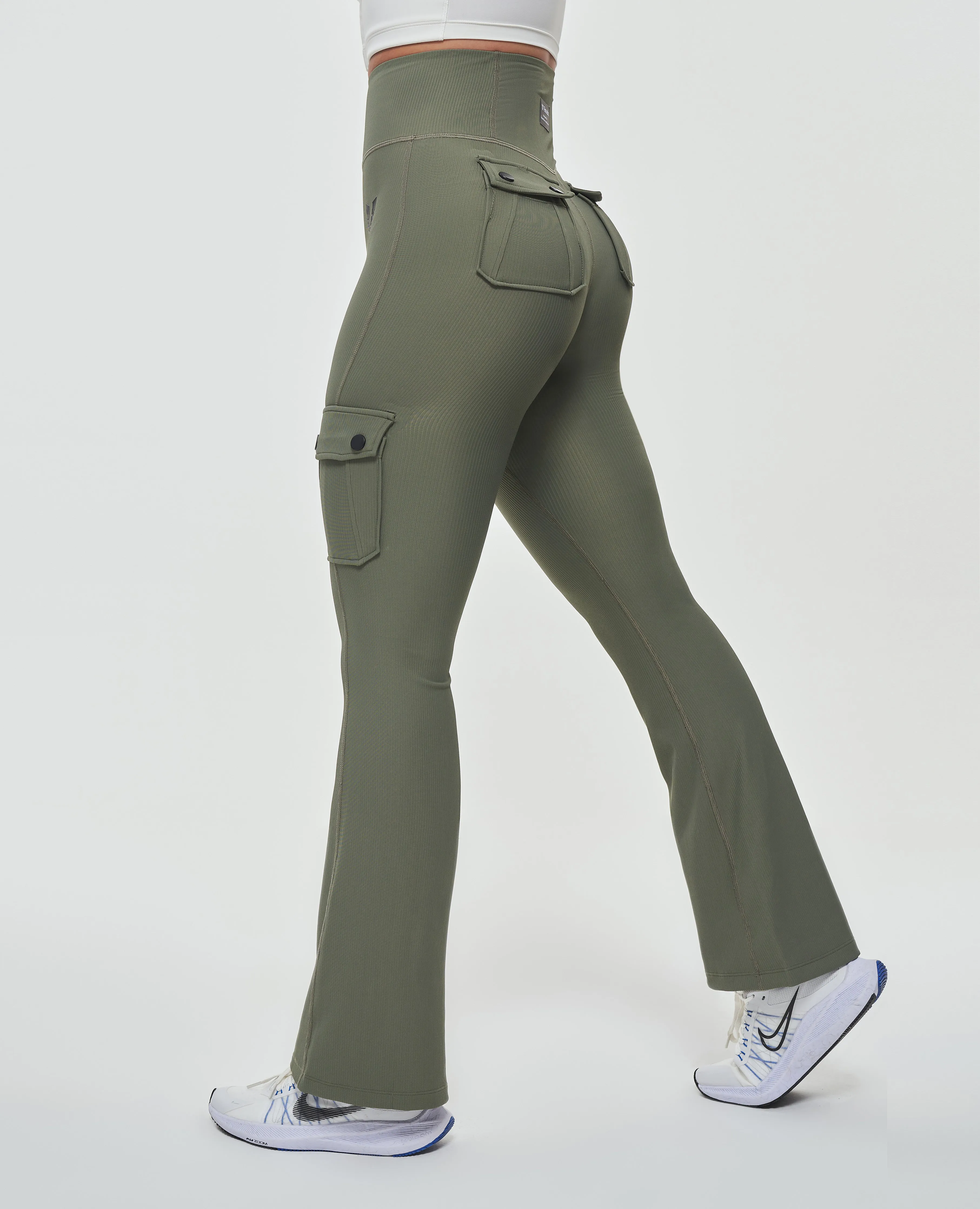 Cargo Pocket Flare Leggings - Olive Green sold by Firm Abs