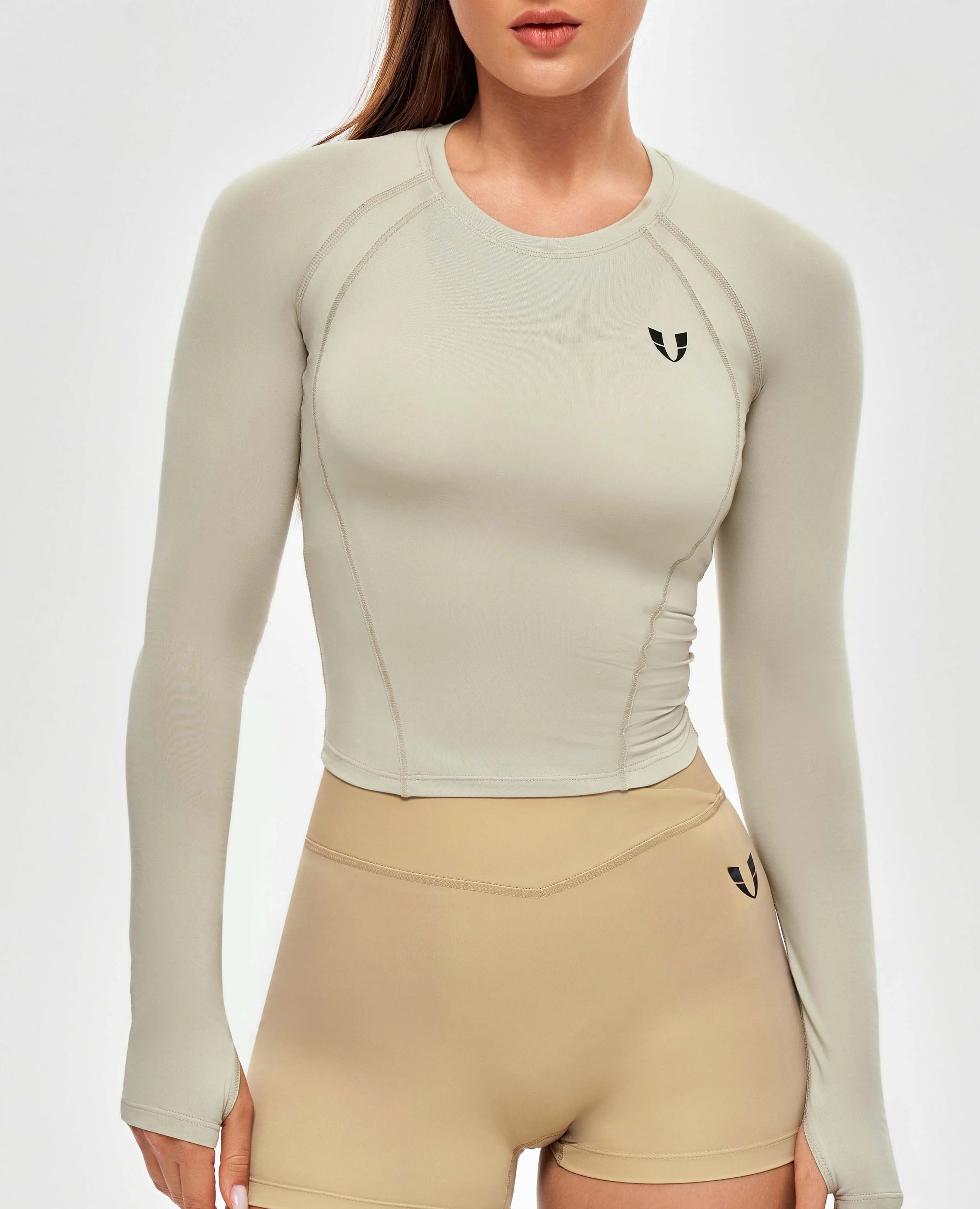 Long Sleeve Crop Top - Beige sold by Firm Abs