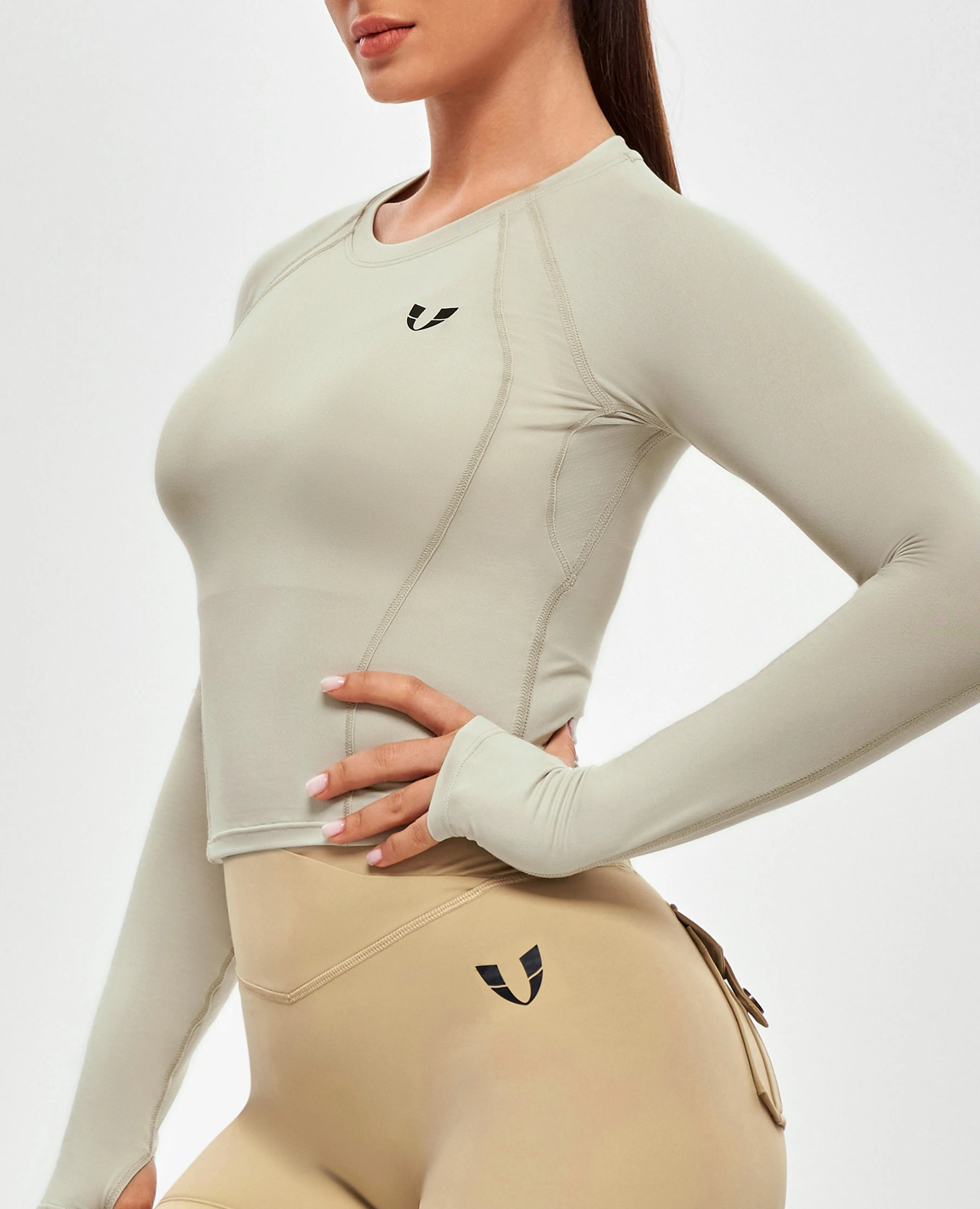 Long Sleeve Crop Top - Beige sold by Firm Abs product image thumbnail 3