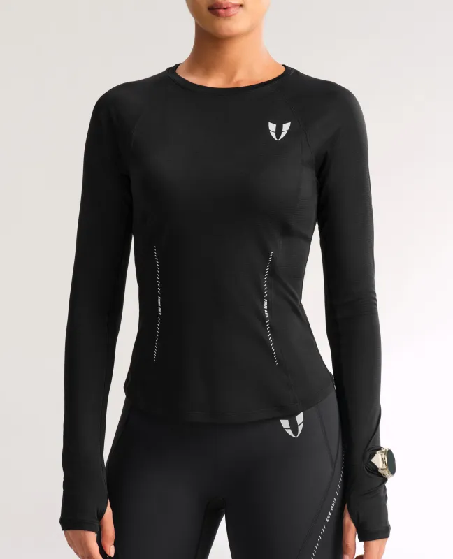 Reflective Waistline Workout Long Sleeve Top - Black sold by Firm Abs