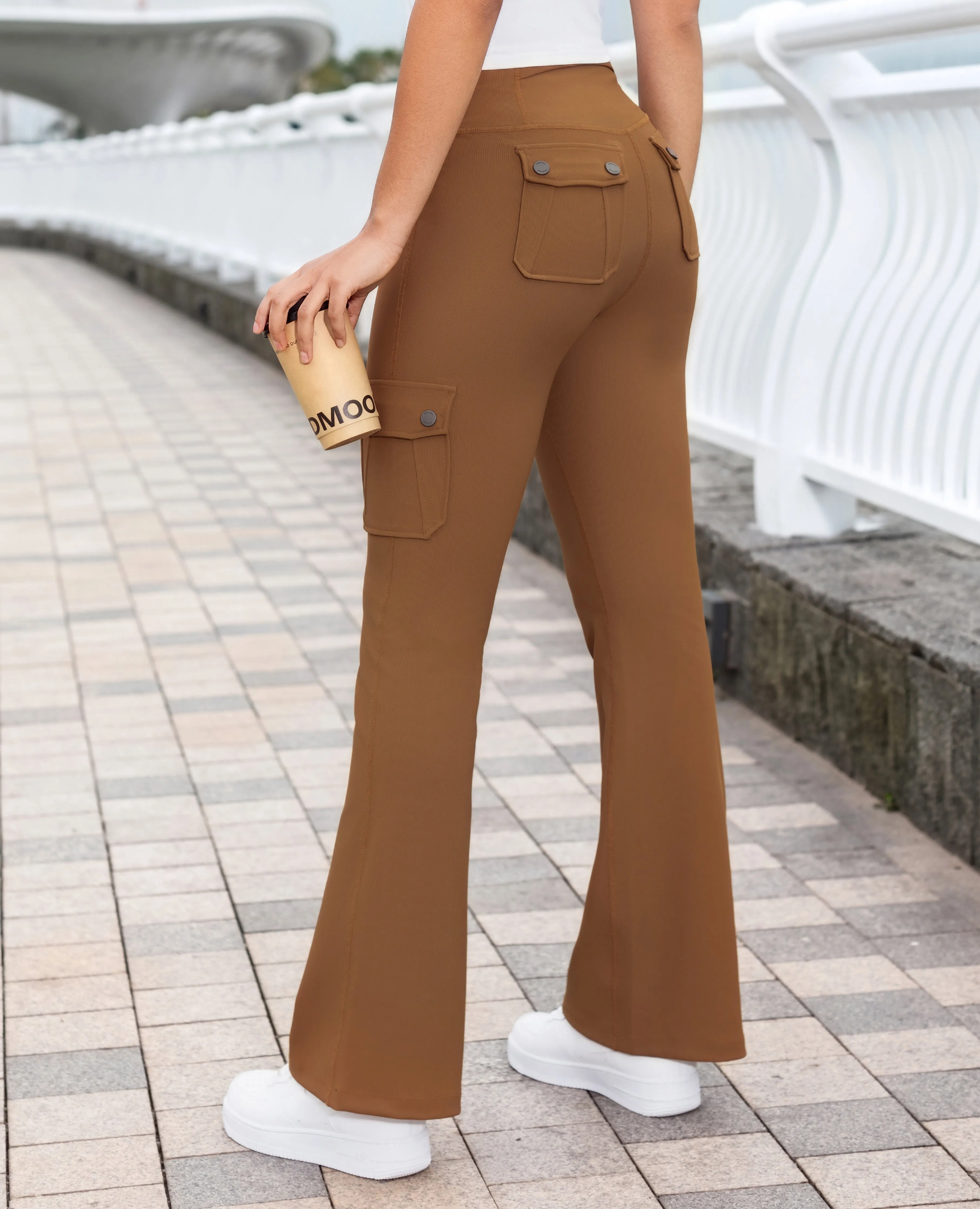Athletic High Waisted Cargo Flare Leggings - Brown sold by Firm Abs product image thumbnail 3