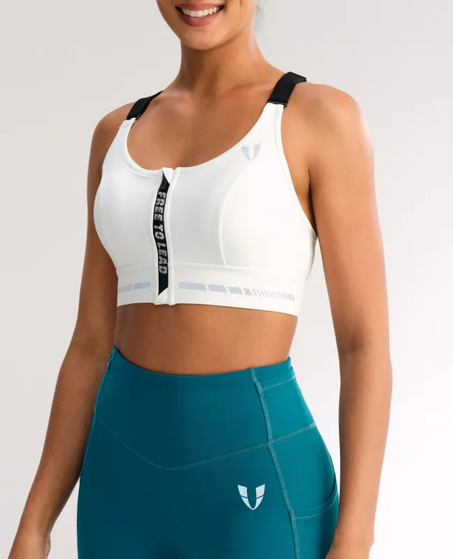 Zip Up High Support Active Bra - White sold by Firm Abs