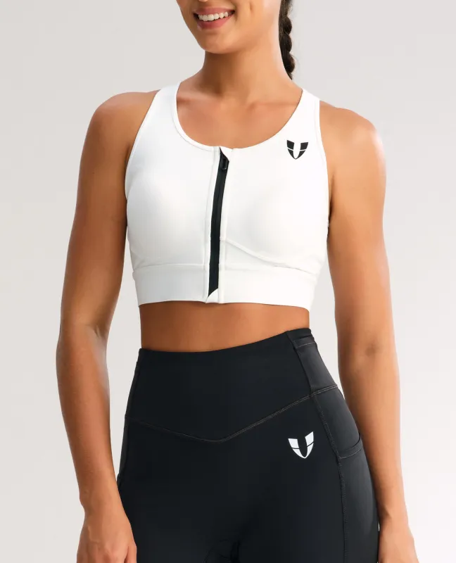Zip Front High Support Sports Bra - White sold by Firm Abs