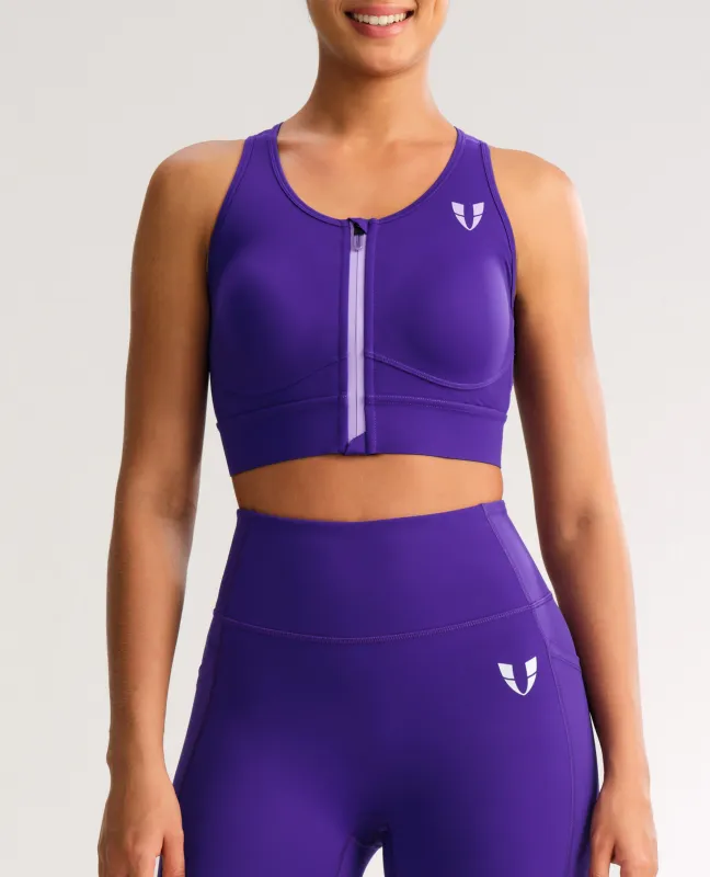 Zip Front High Support Sports Bra - Dark Purple sold by Firm Abs