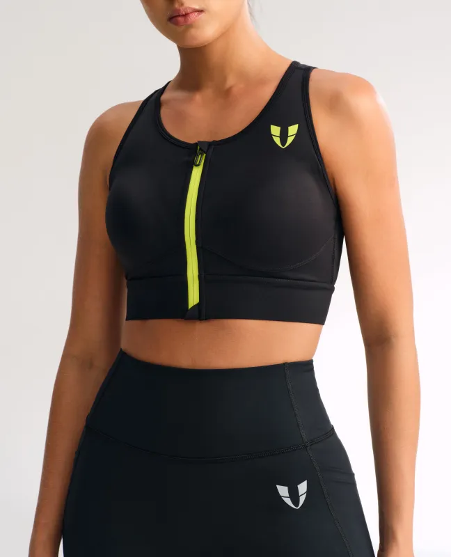 Zip Front High Support Sports Bra - Black sold by Firm Abs