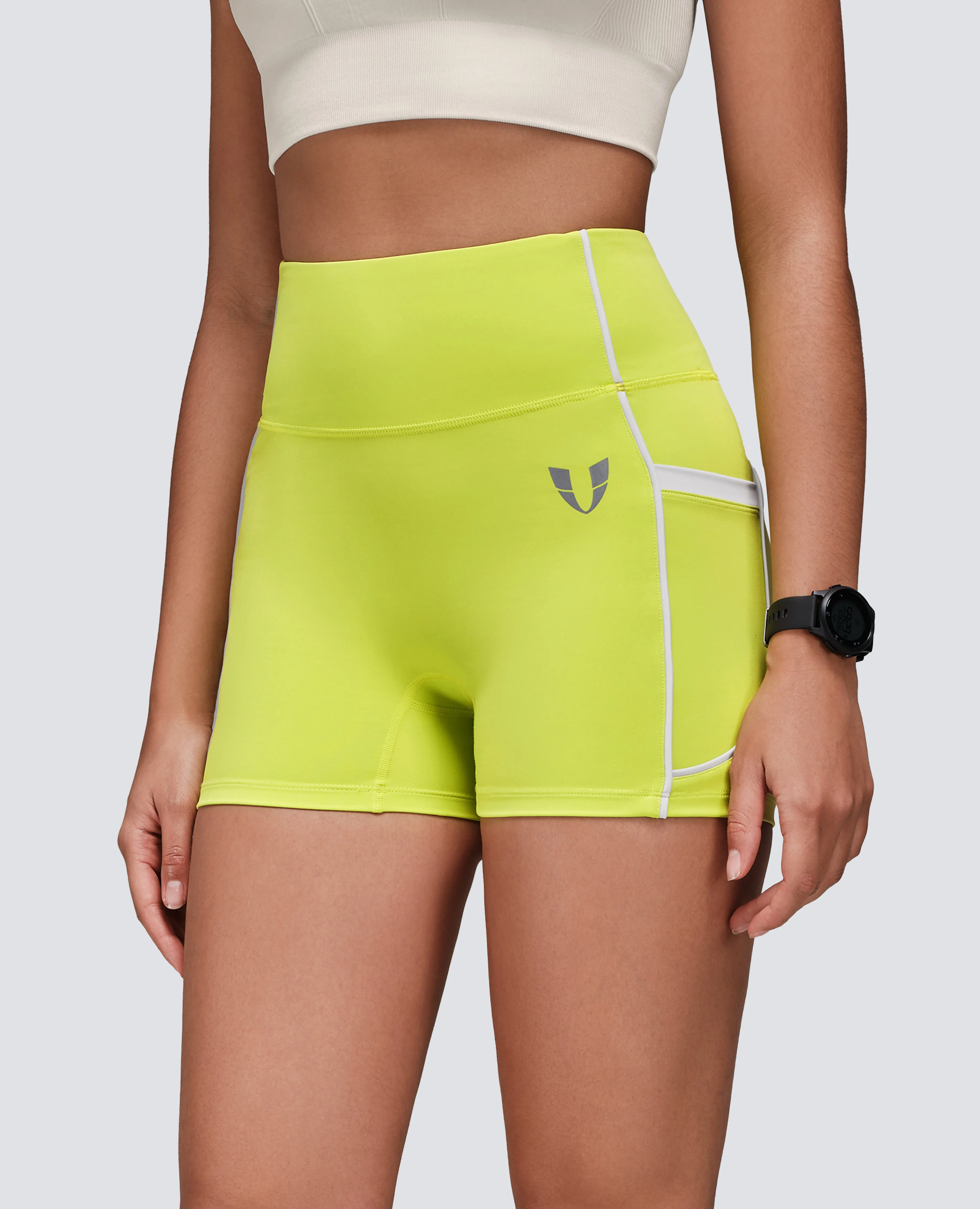 Sculpt Contour Pocket Shorts - Yellow Green sold by Firm Abs