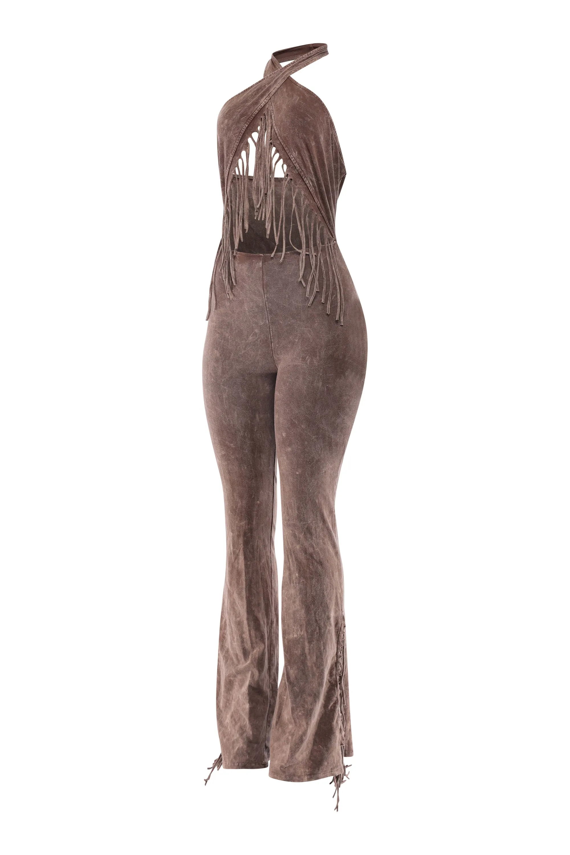 Mineral Washed Halter Fringe Jumpsuit sold by Bogomore product image thumbnail 4