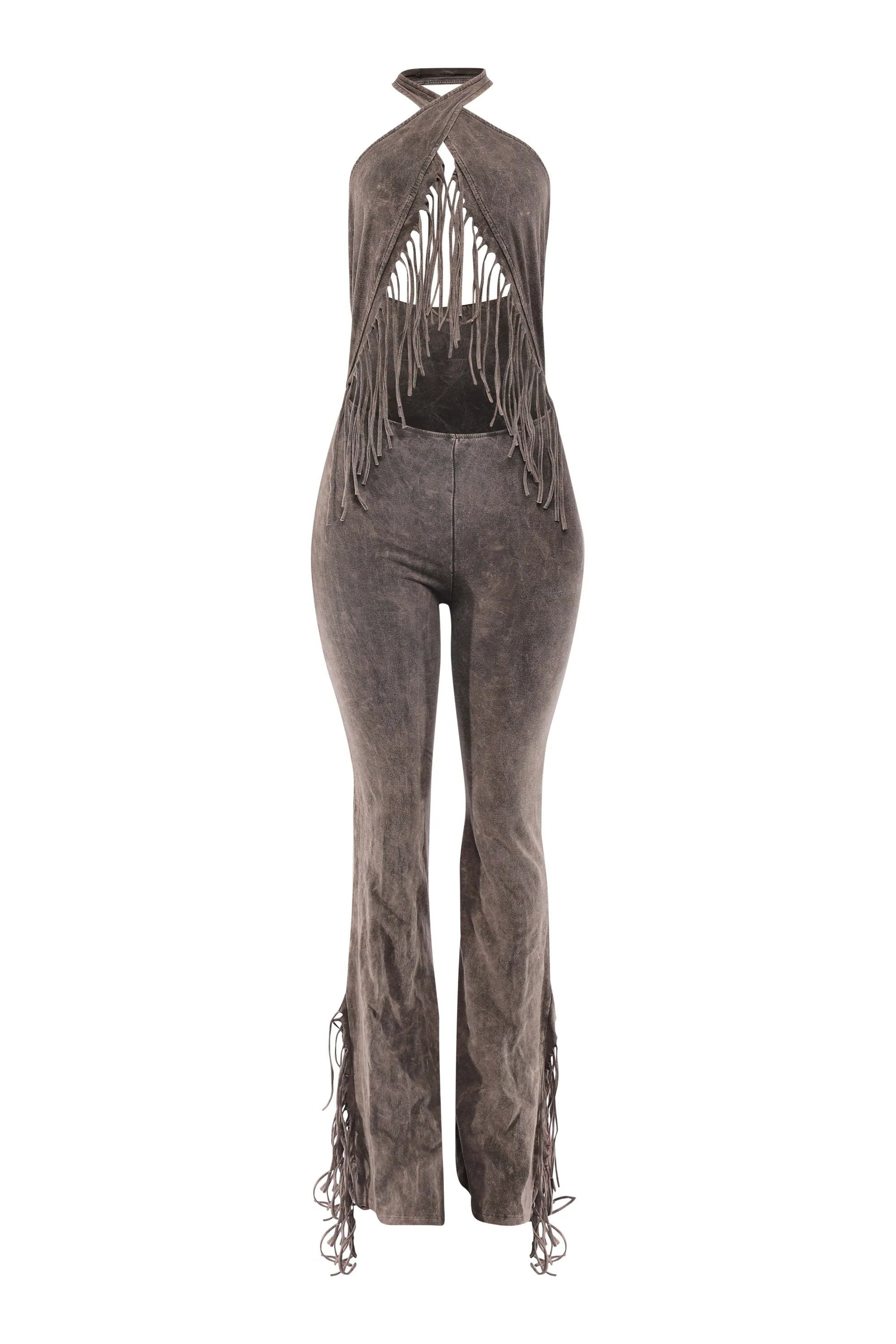 Mineral Washed Halter Fringe Jumpsuit sold by Bogomore product image thumbnail 5