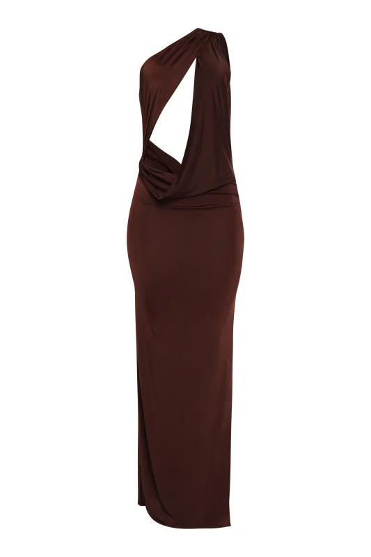 Split Intention One Shoulder Cutout Maxi Dress. sold by Bogomore