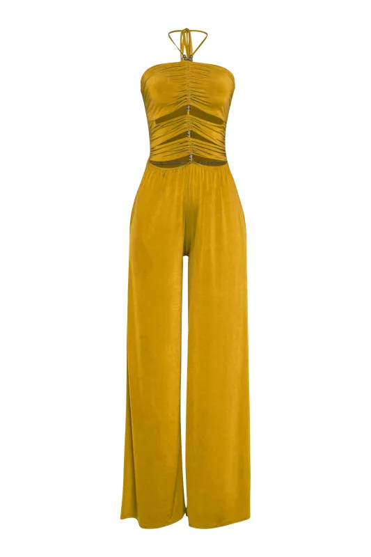 After Hours Cutout Halter Wide Leg Jumpsuit.. sold by Bogomore