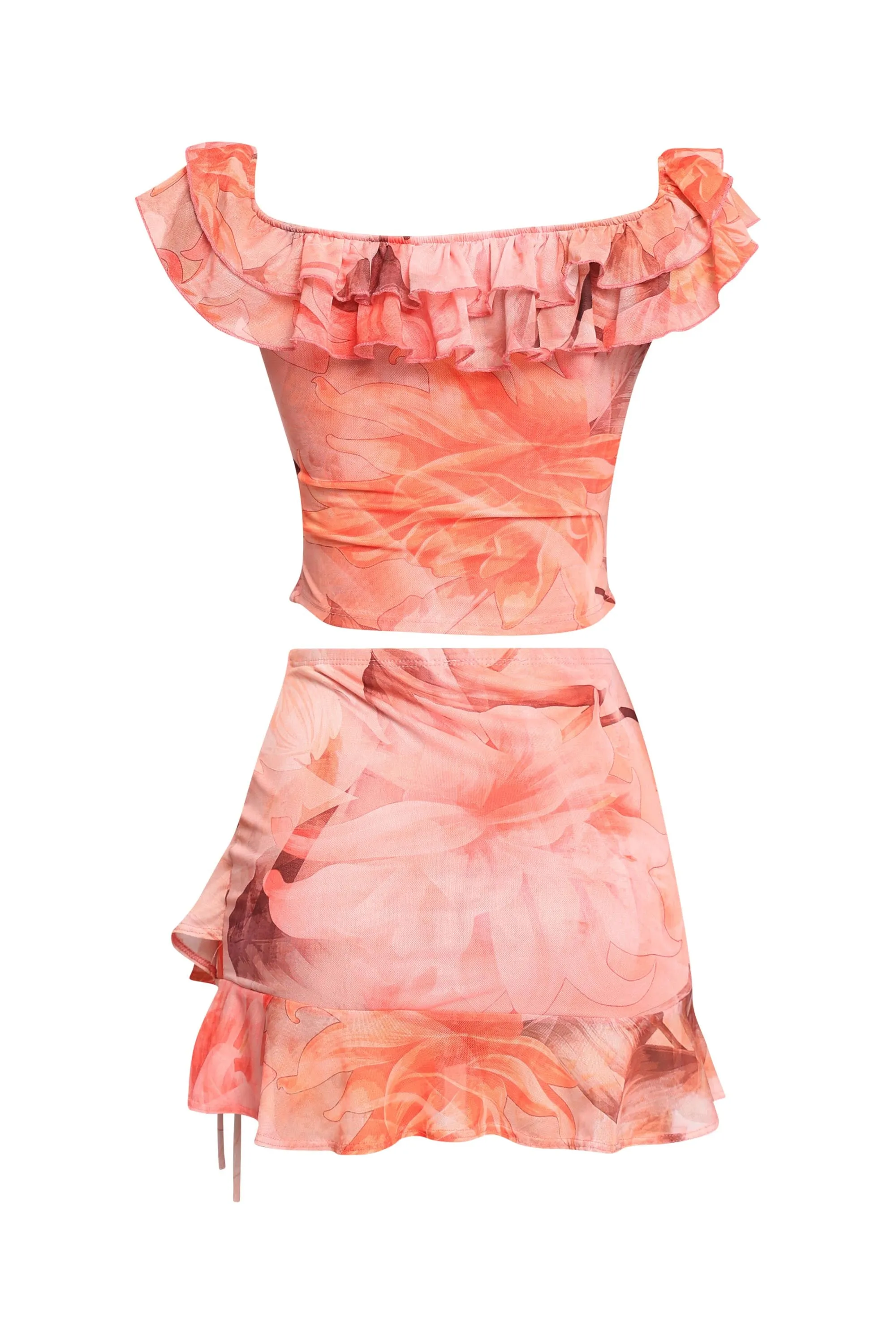 Mesh ruffled off shoulder top and mini skirt set sold by Bogomore product image thumbnail 3