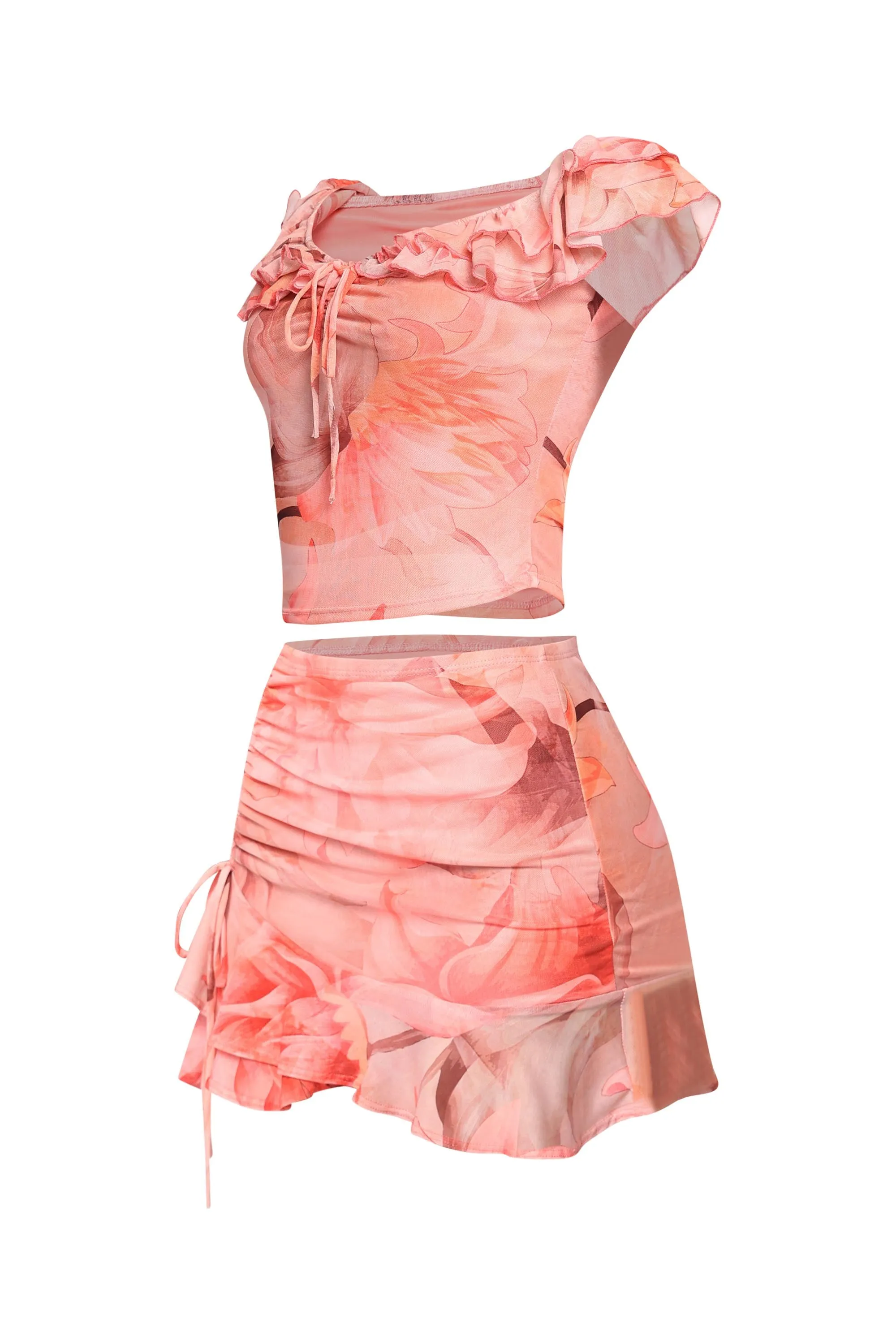 Mesh ruffled off shoulder top and mini skirt set sold by Bogomore product image thumbnail 4