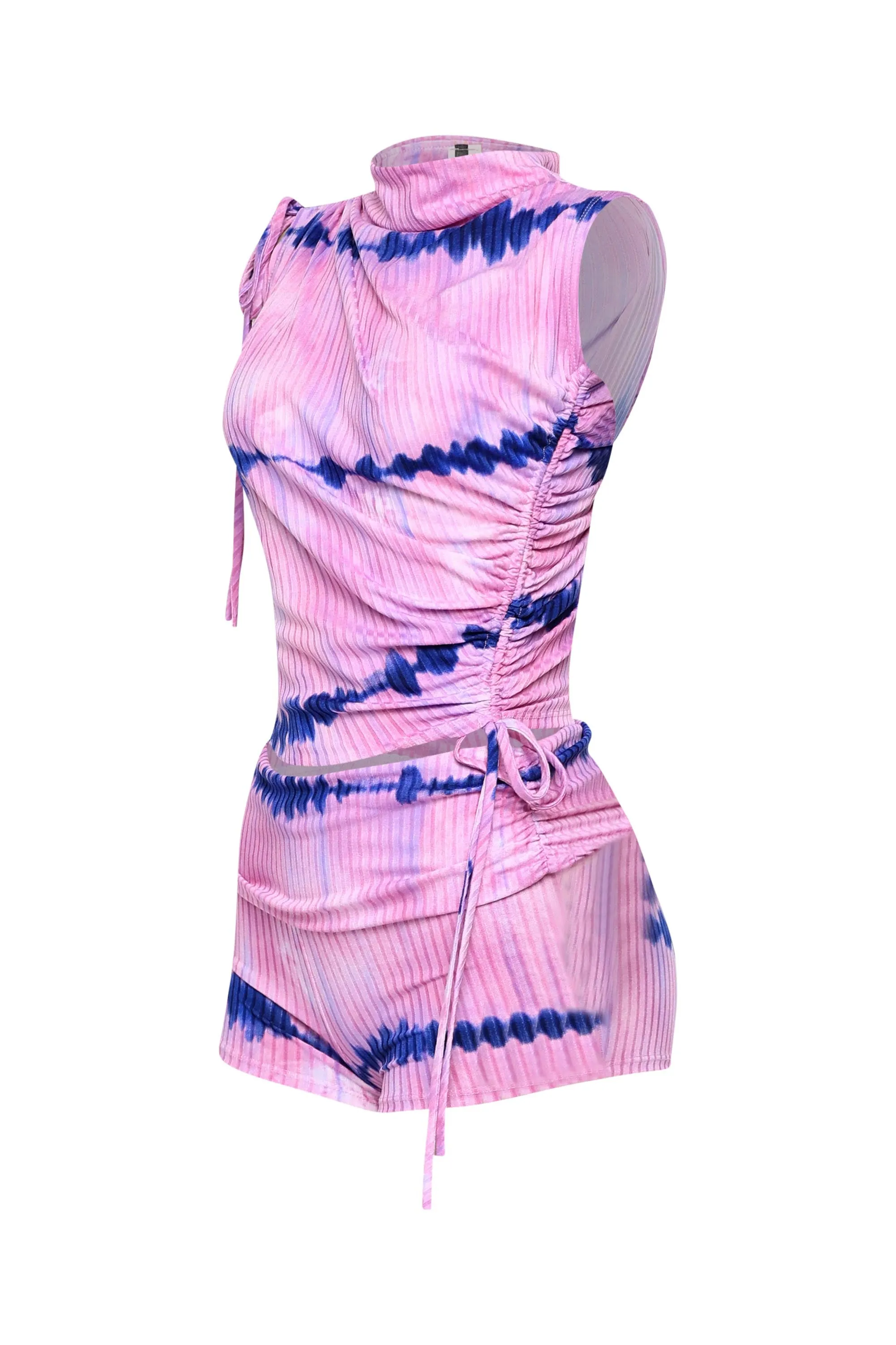 Tie dye printed ruched detailed short set. sold by Bogomore product image thumbnail 4