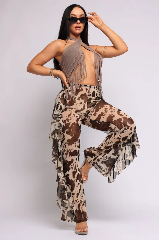 On the Prowl Sheer Mesh Ruffle Pants sold by Bogomore