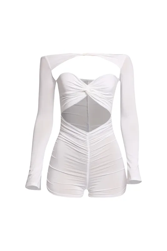 Heat Wave Off Shoulder Ruched Romper.. sold by Bogomore