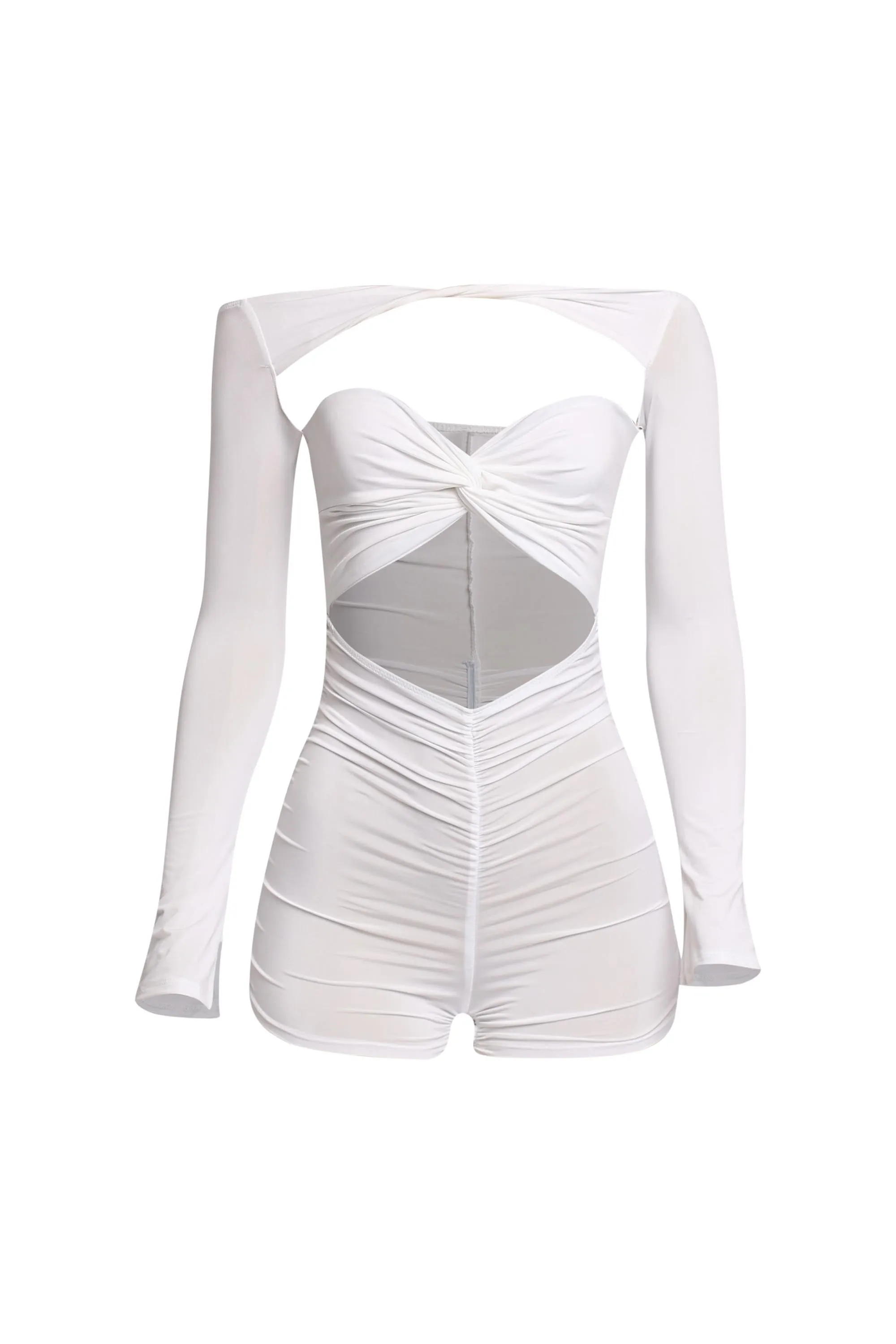 Heat Wave Off Shoulder Ruched Romper.. sold by Bogomore