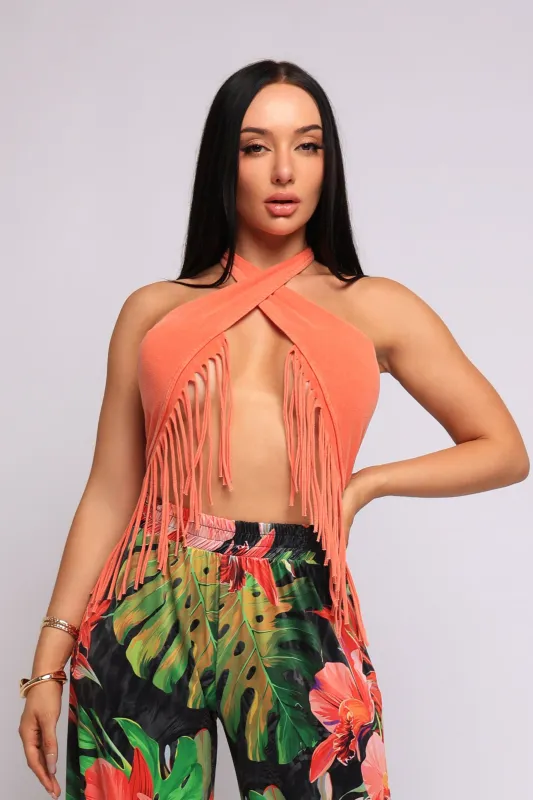 Fringe halter top sold by Bogomore