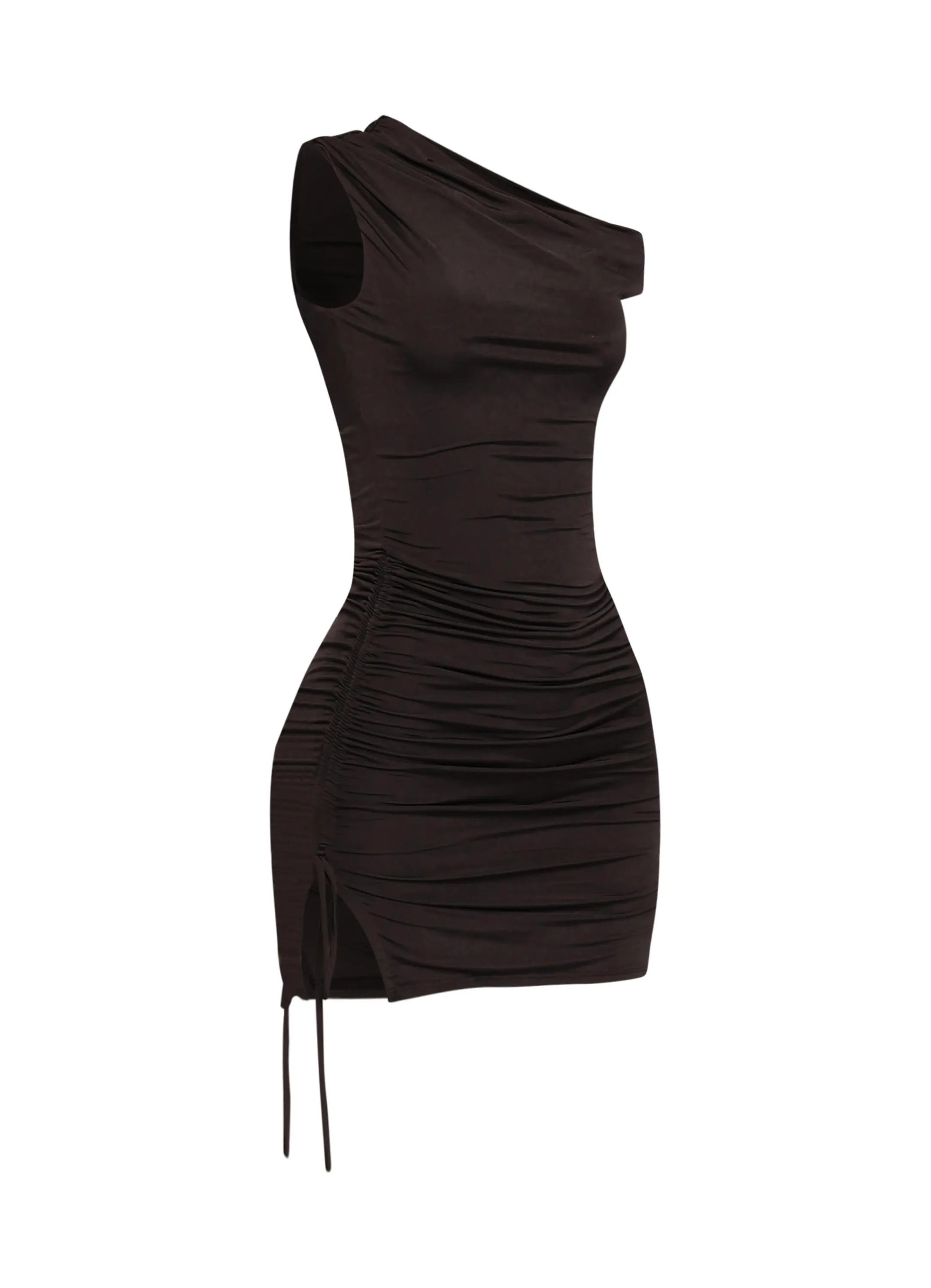 Crush Hour Asymmetrical Ruched Mini Dress. sold by Bogomore product image thumbnail 4