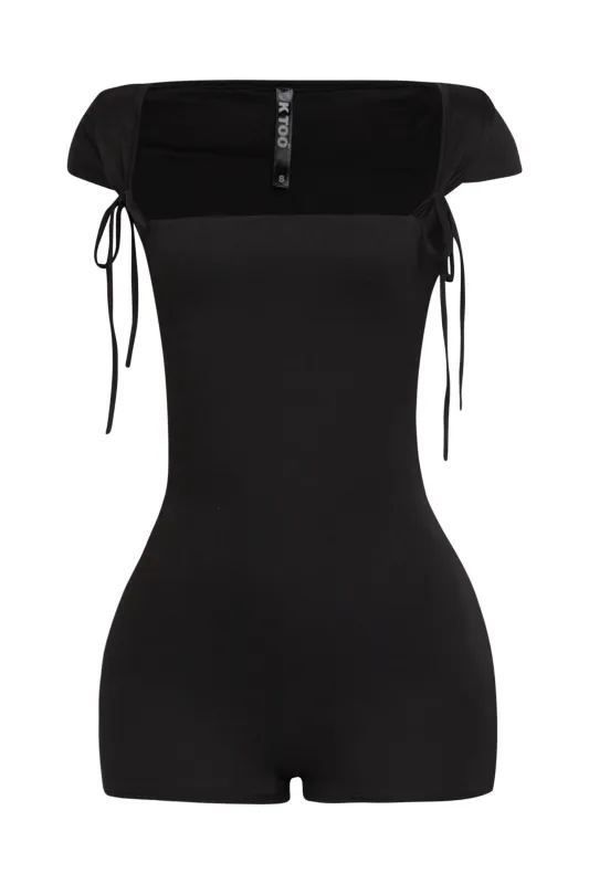 Laced Up Crush Cap Sleeve Romper . sold by Bogomore