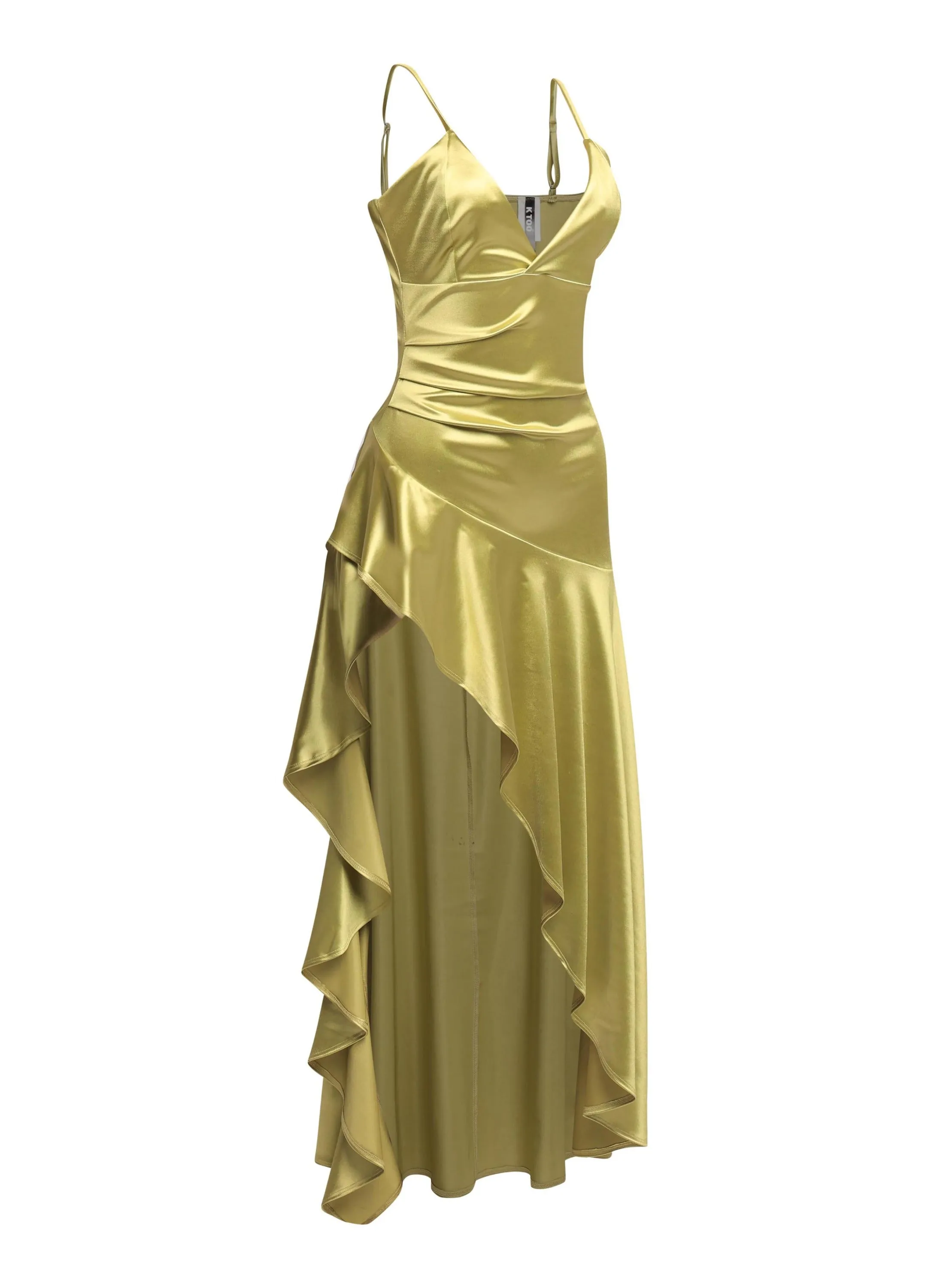 Late Checkout Asymmetrical Ruffle Satin Maxi Dress.... sold by Bogomore product image thumbnail 2