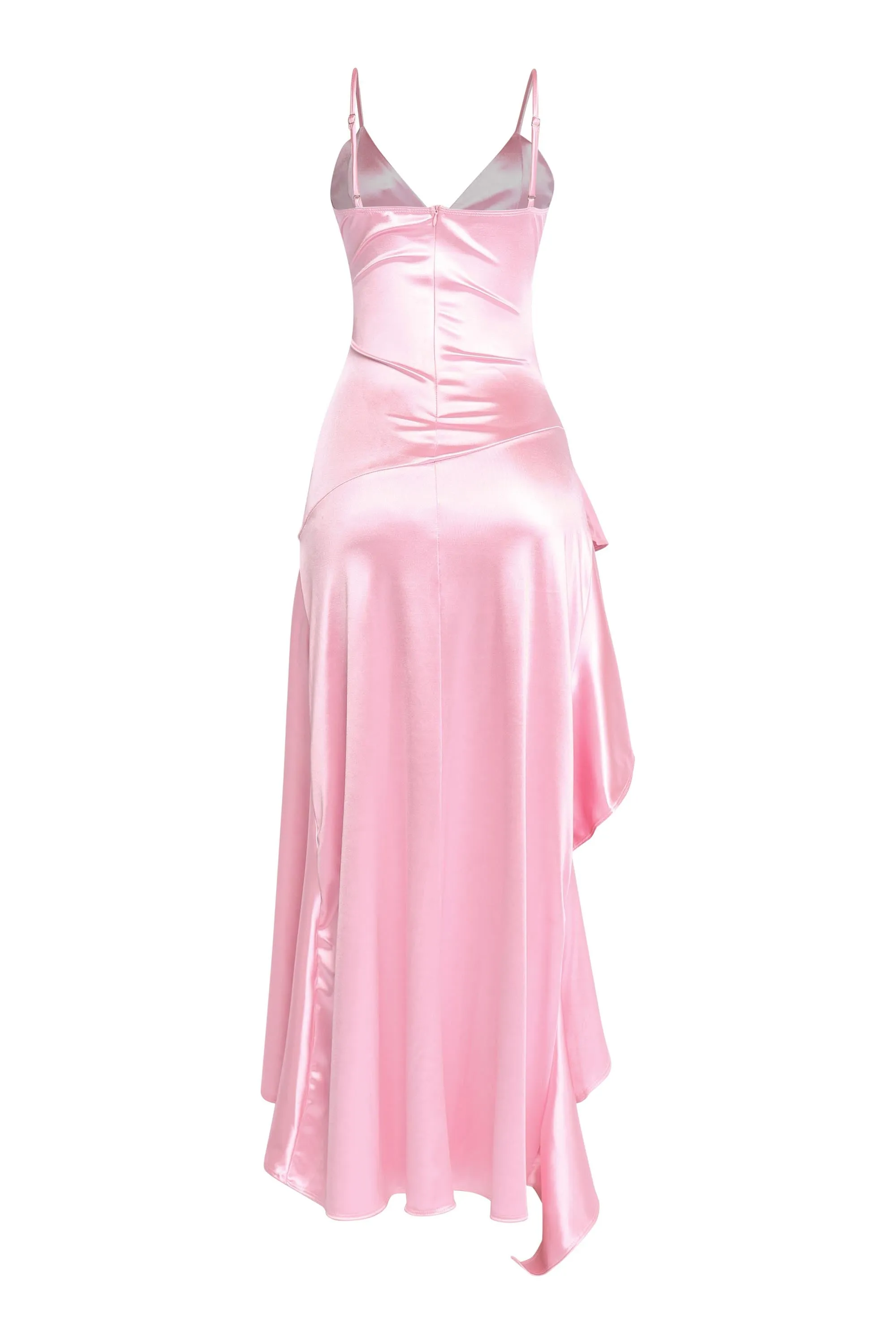 Late Checkout Asymmetrical Ruffle Satin Maxi Dress... sold by Bogomore product image thumbnail 3