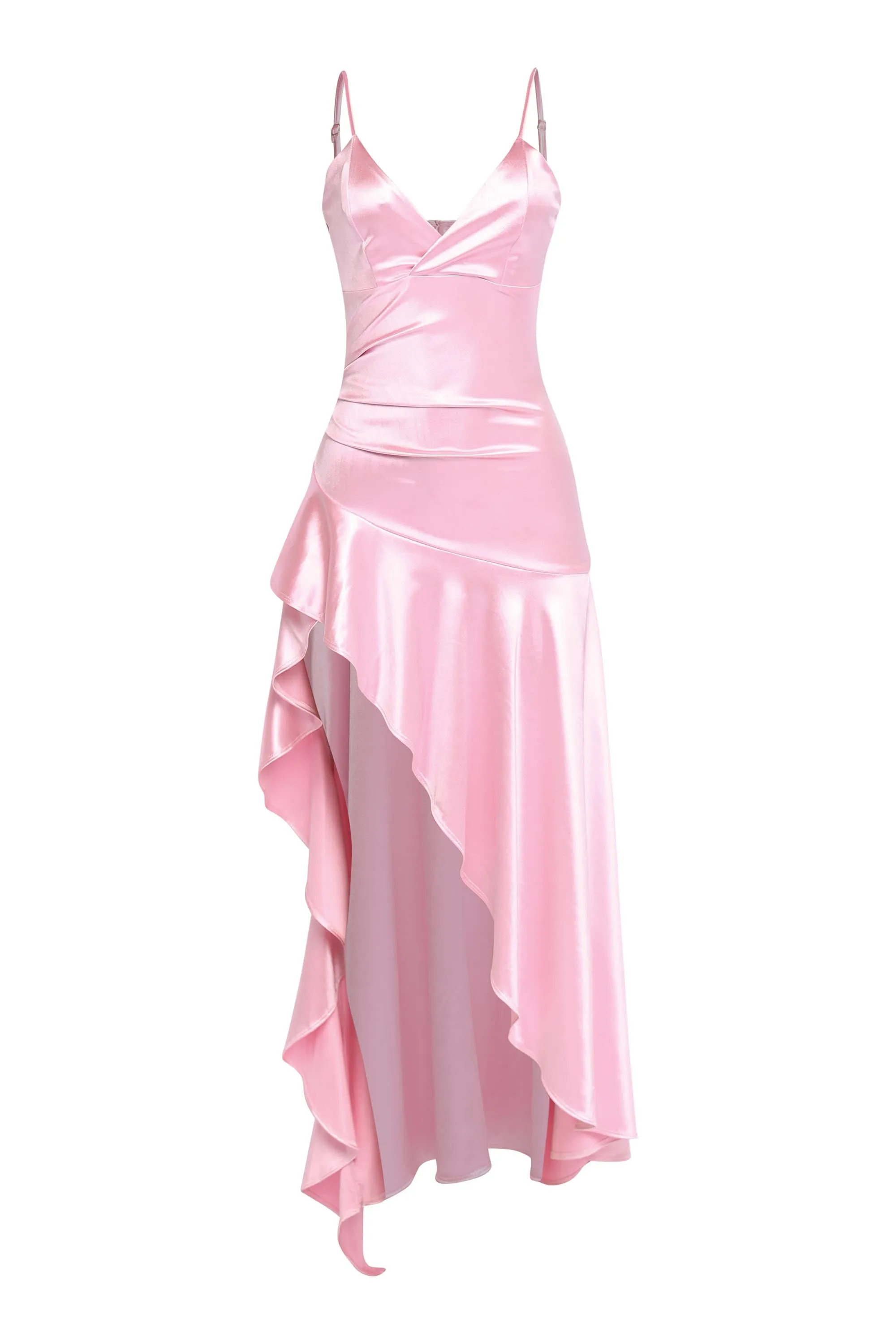 Late Checkout Asymmetrical Ruffle Satin Maxi Dress... sold by Bogomore product image thumbnail 2
