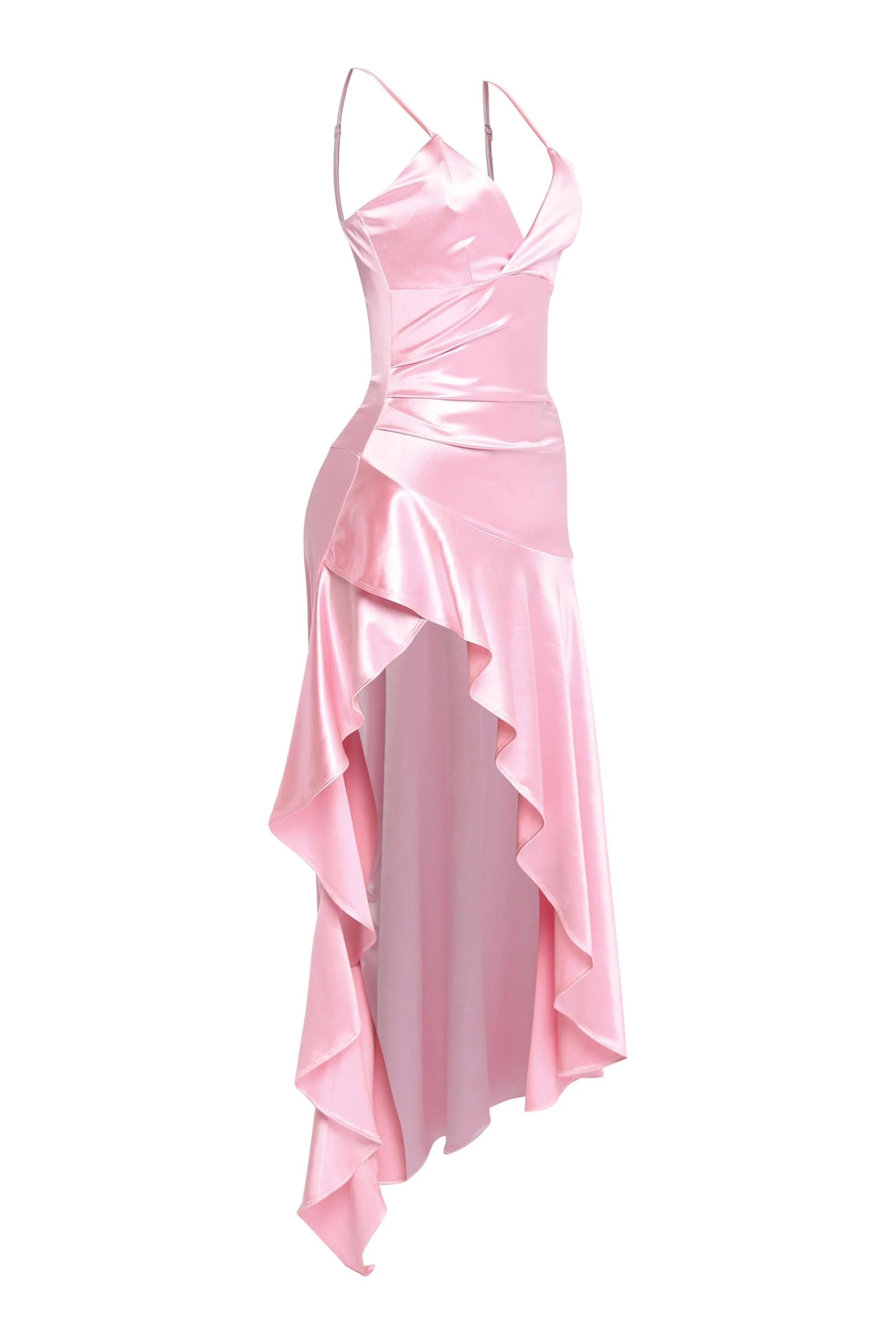 Late Checkout Asymmetrical Ruffle Satin Maxi Dress... sold by Bogomore product image thumbnail 5