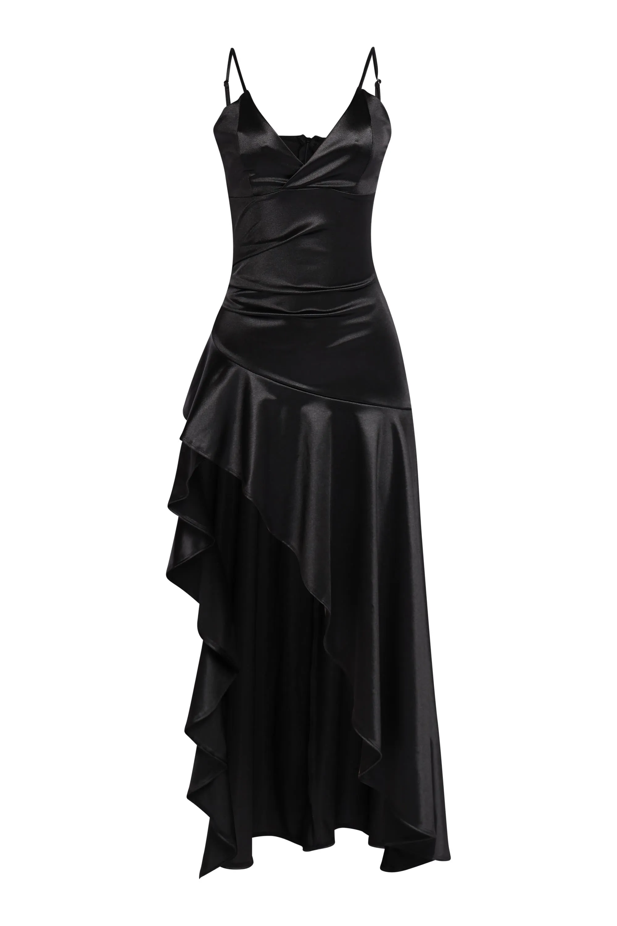 Late Checkout Asymmetrical Ruffle Satin Maxi Dress.. sold by Bogomore product image thumbnail 2