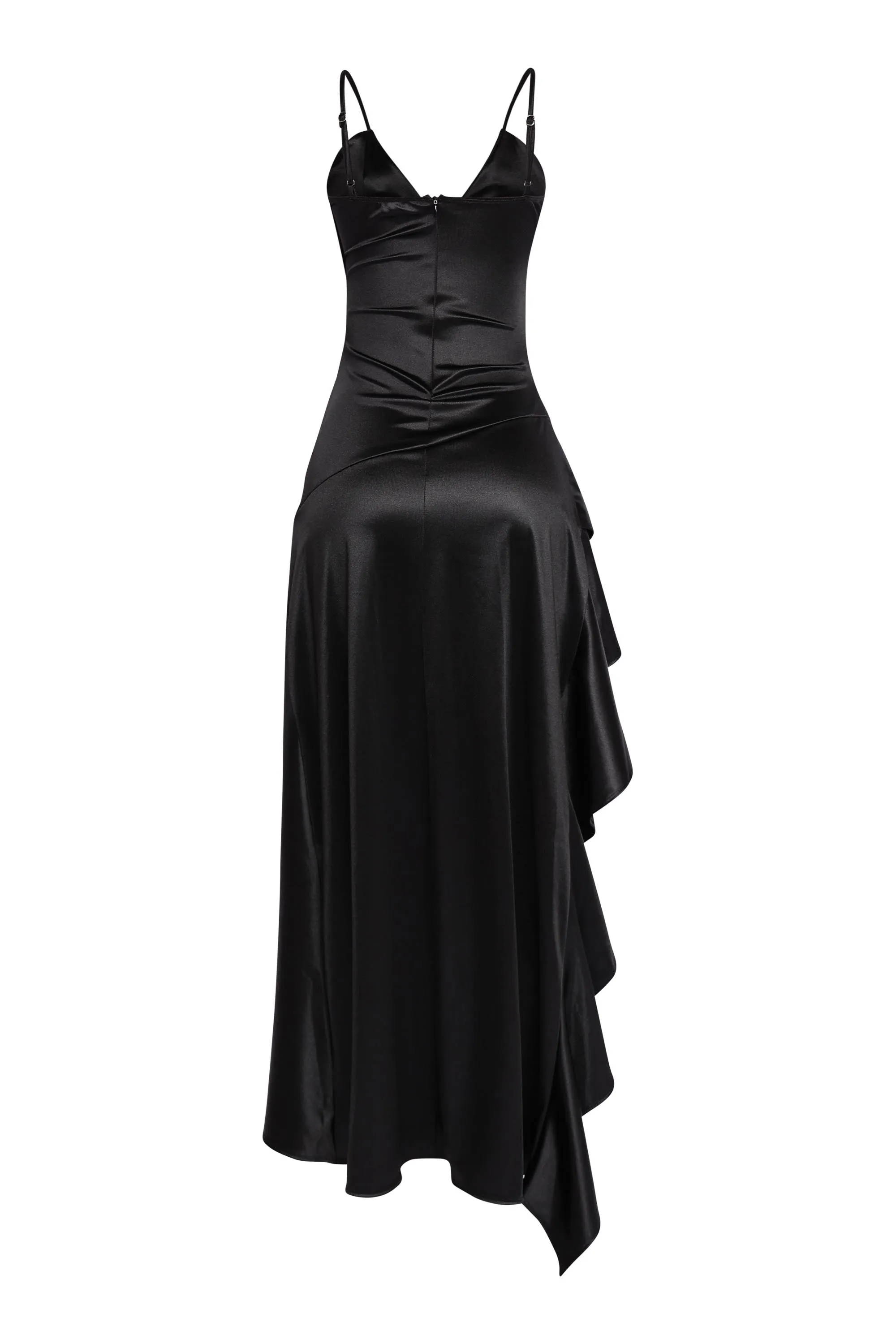 Late Checkout Asymmetrical Ruffle Satin Maxi Dress.. sold by Bogomore product image thumbnail 3