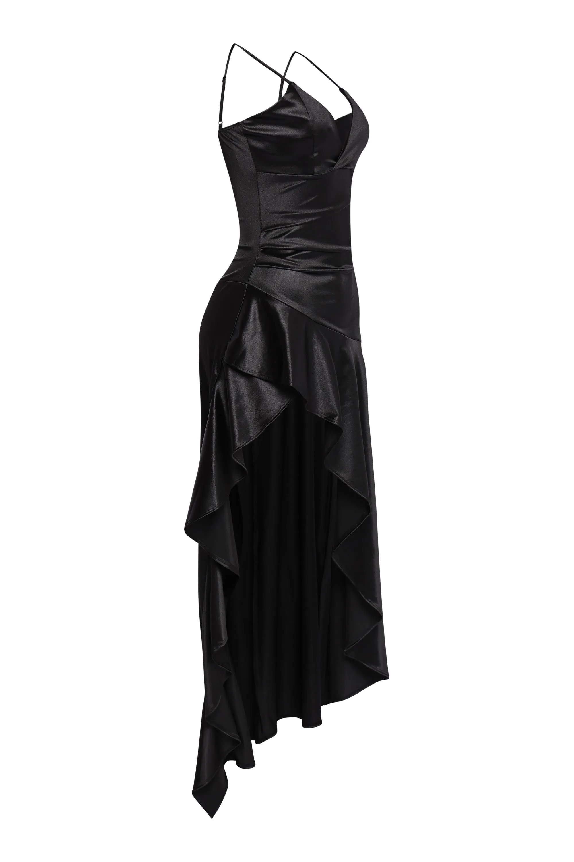Late Checkout Asymmetrical Ruffle Satin Maxi Dress.. sold by Bogomore product image thumbnail 5