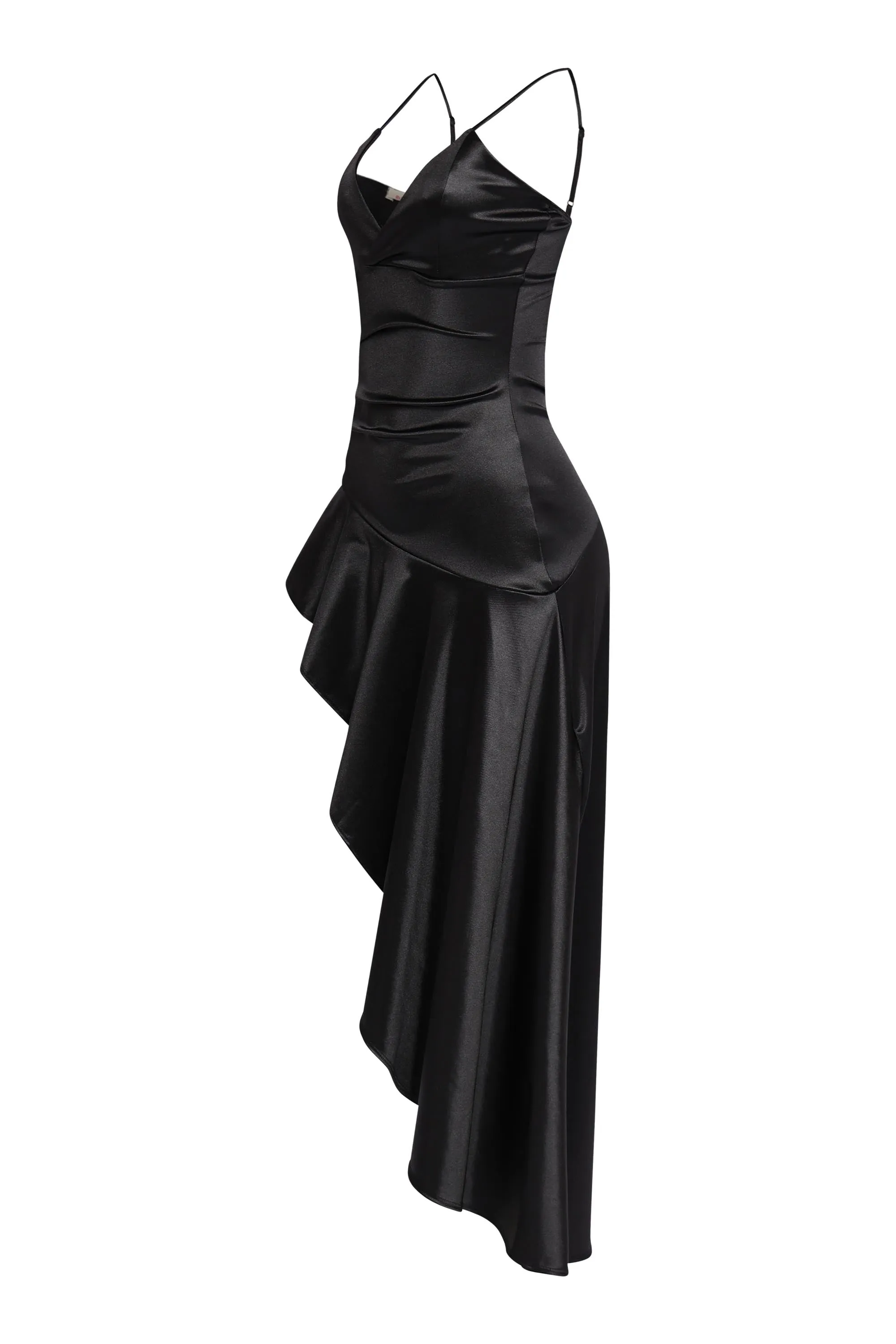 Late Checkout Asymmetrical Ruffle Satin Maxi Dress.. sold by Bogomore product image thumbnail 4