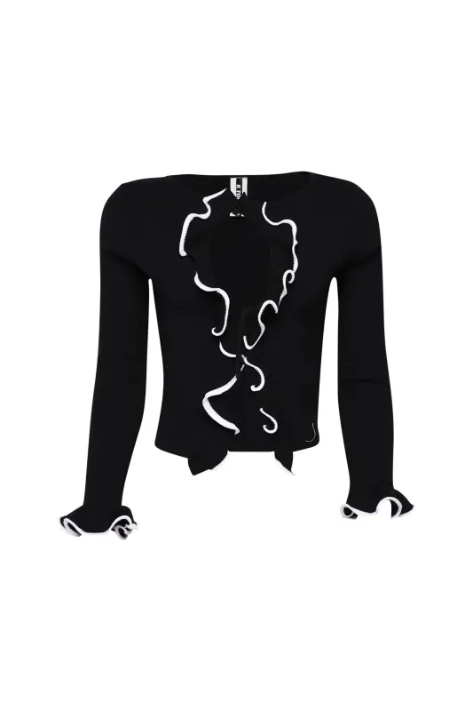 Lemon Drop Frill Tie Cardigan sold by Bogomore