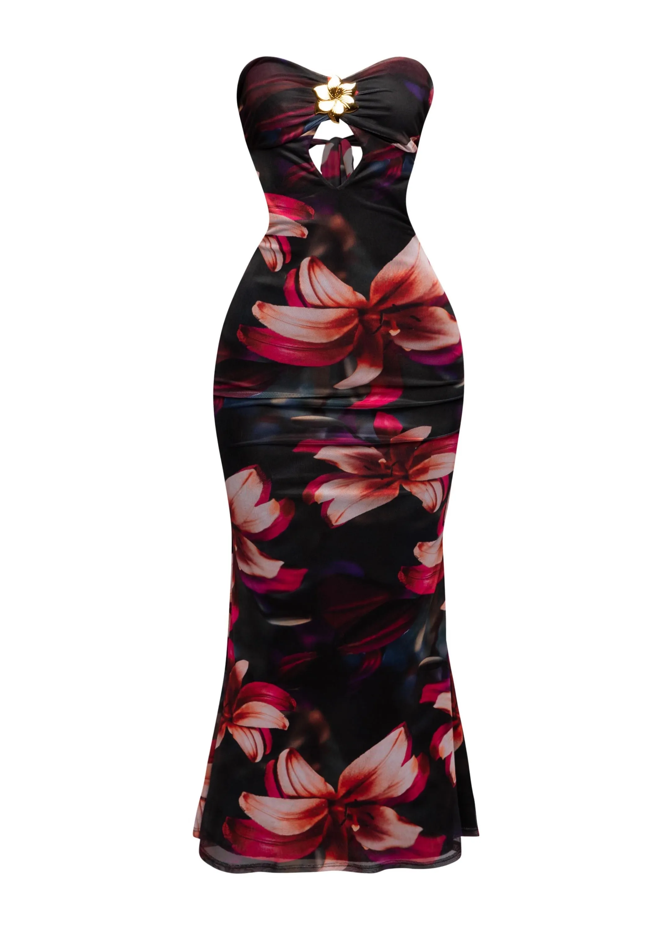 Midnight Bloom Strapless Cutout Midi Dress sold by Bogomore product image thumbnail 5