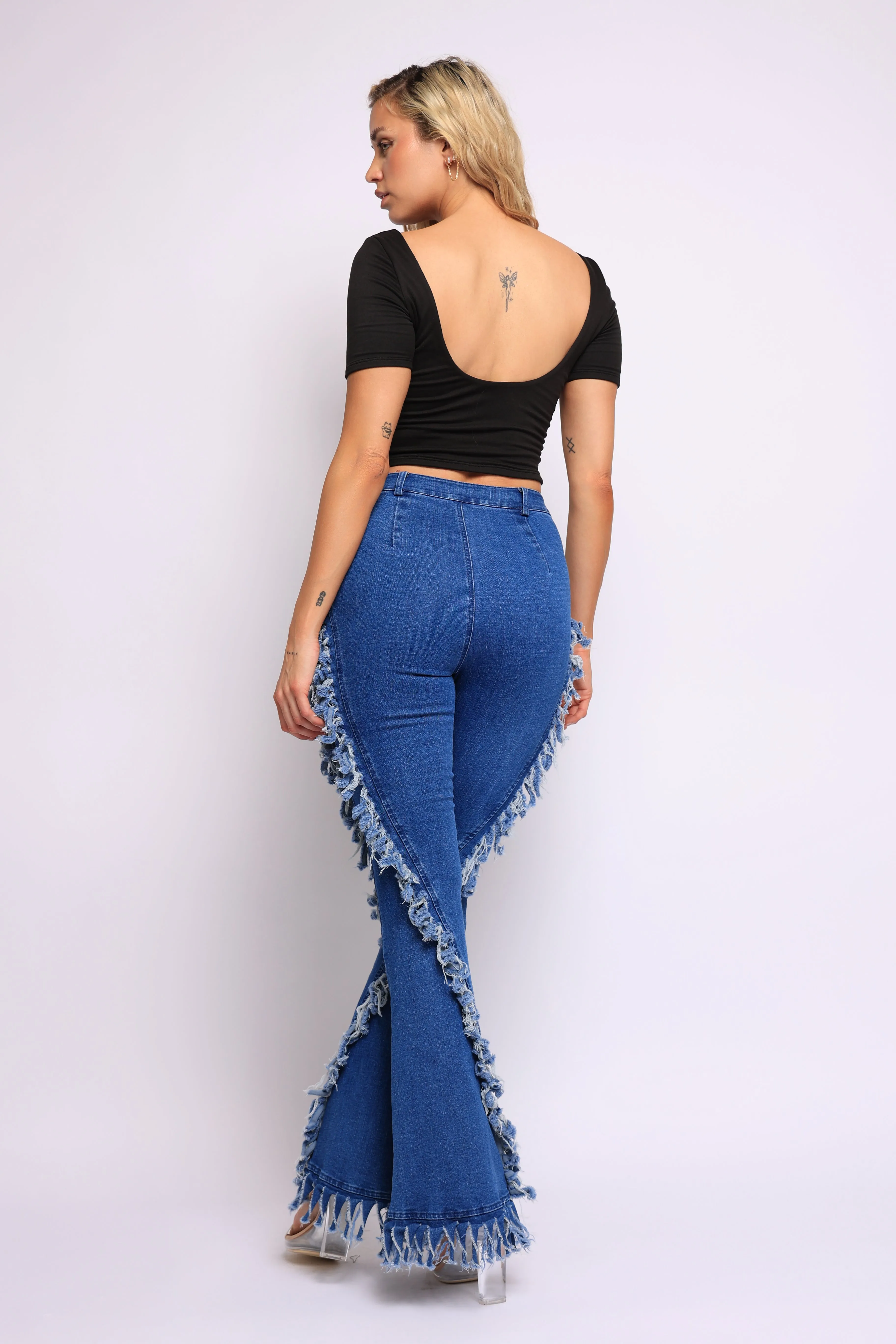 Distressed fringe denim flared pant sold by Bogomore product image thumbnail 4