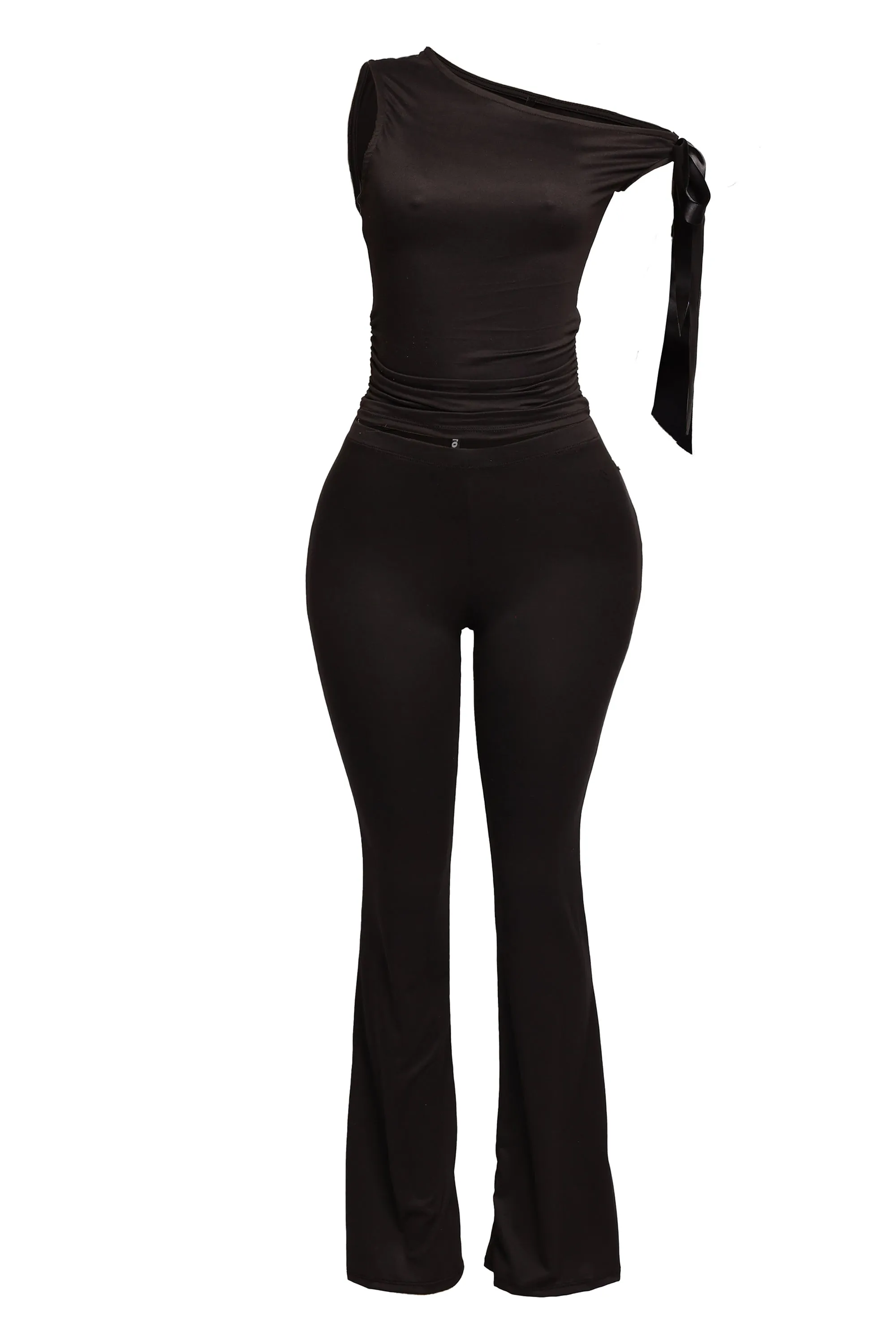 One shoulder tied detailed pants set sold by Bogomore