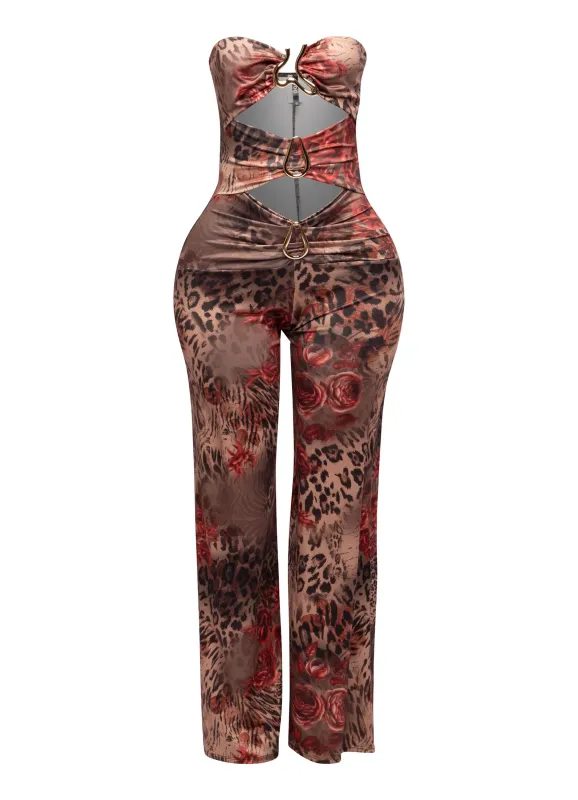 Trimmed cutout strapless wide leg jumpsuit sold by Bogomore