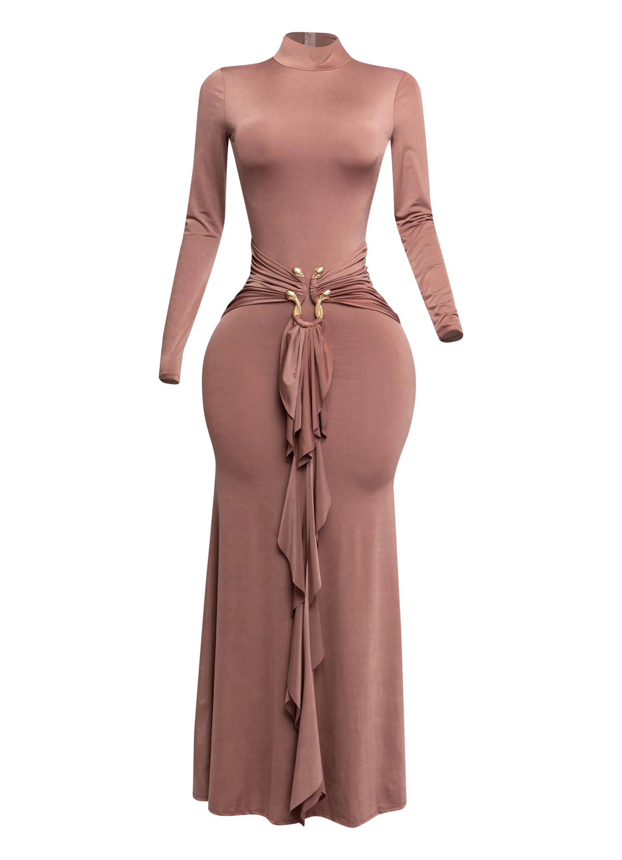 Trimmed ruffle down long sleeve maxi dress sold by Bogomore product image thumbnail 5