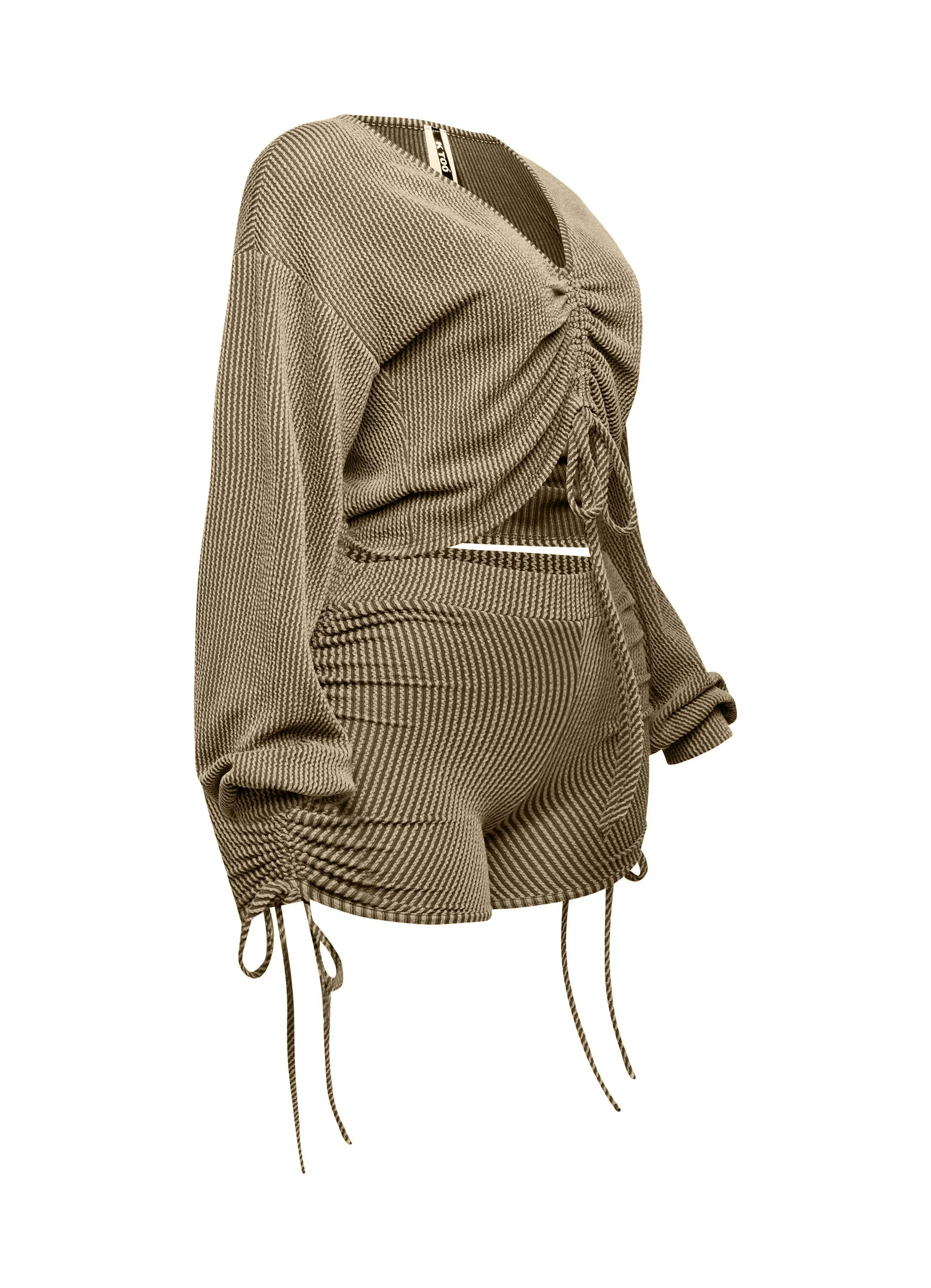 Ruched drawstring long sleeve crop top & shorts set sold by Bogomore product image thumbnail 5