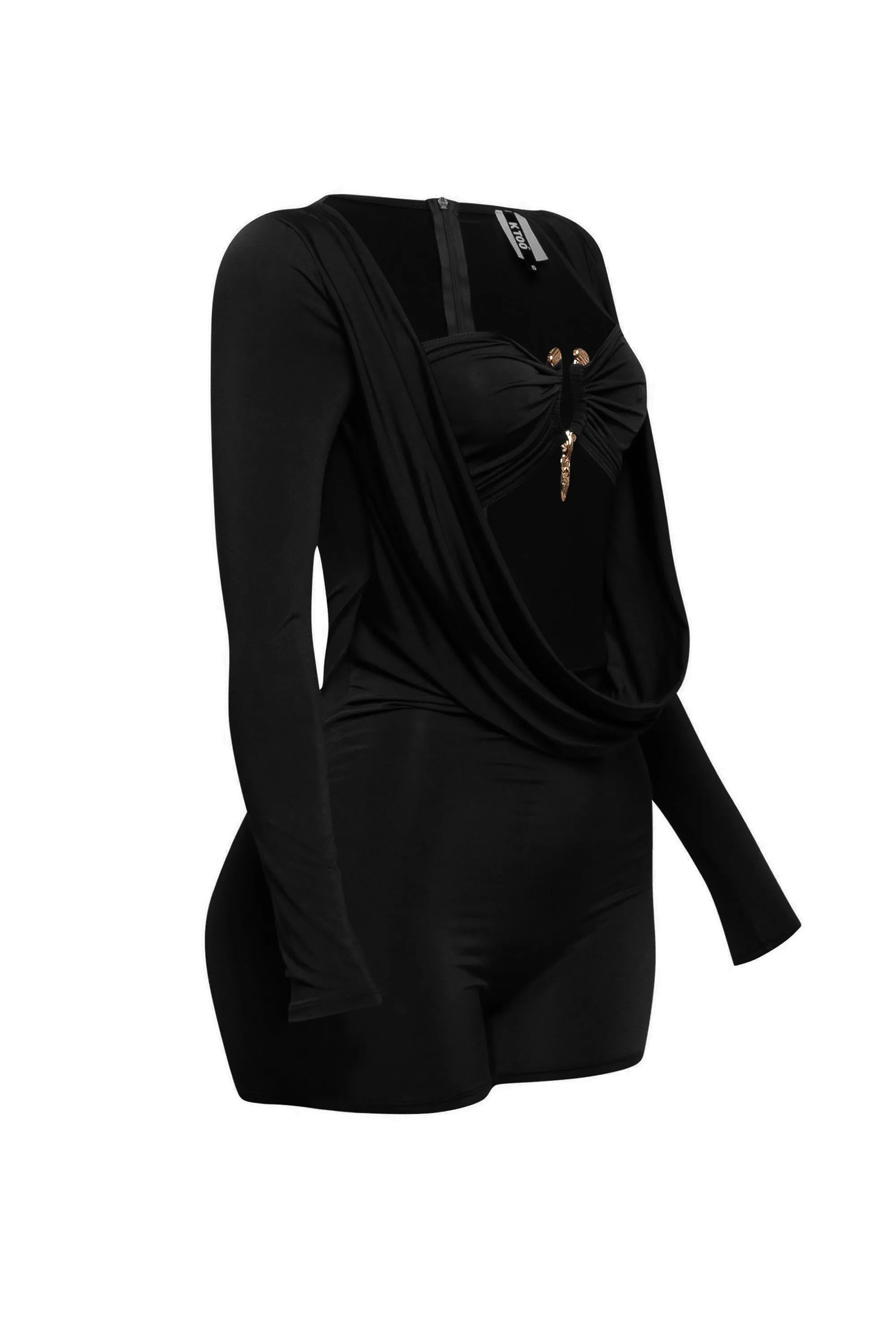Deep cowl neck long sleeve romper sold by Bogomore product image thumbnail 3