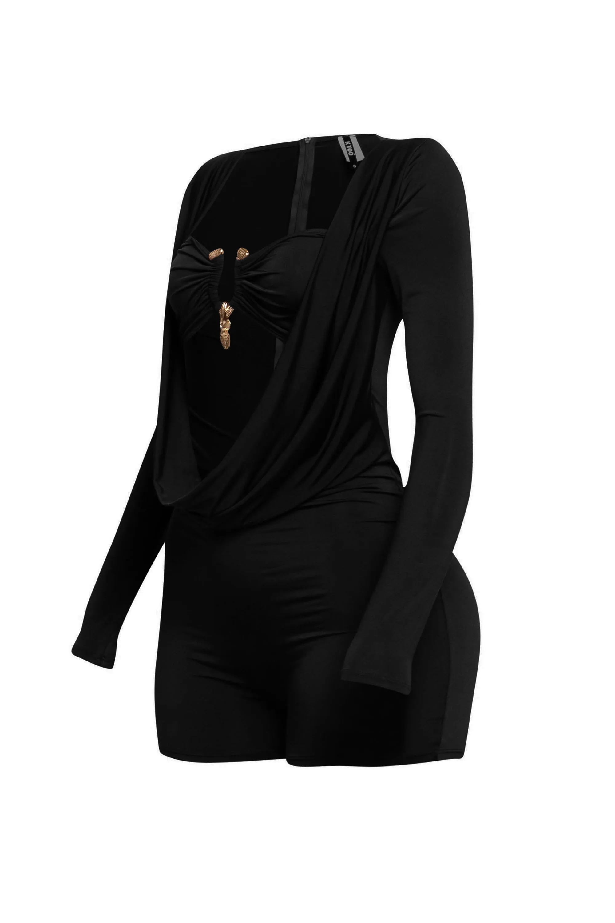 Deep cowl neck long sleeve romper sold by Bogomore product image thumbnail 5