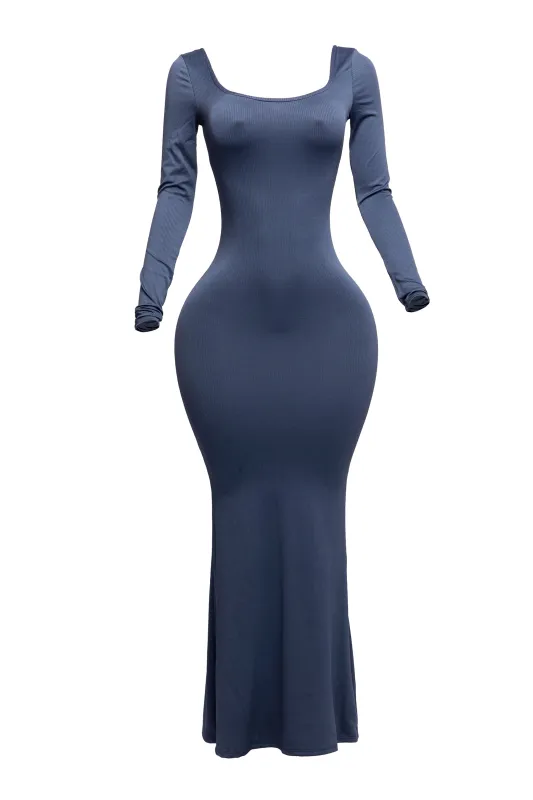 Scoop neck long sleeve mermaid maxi dress sold by Bogomore