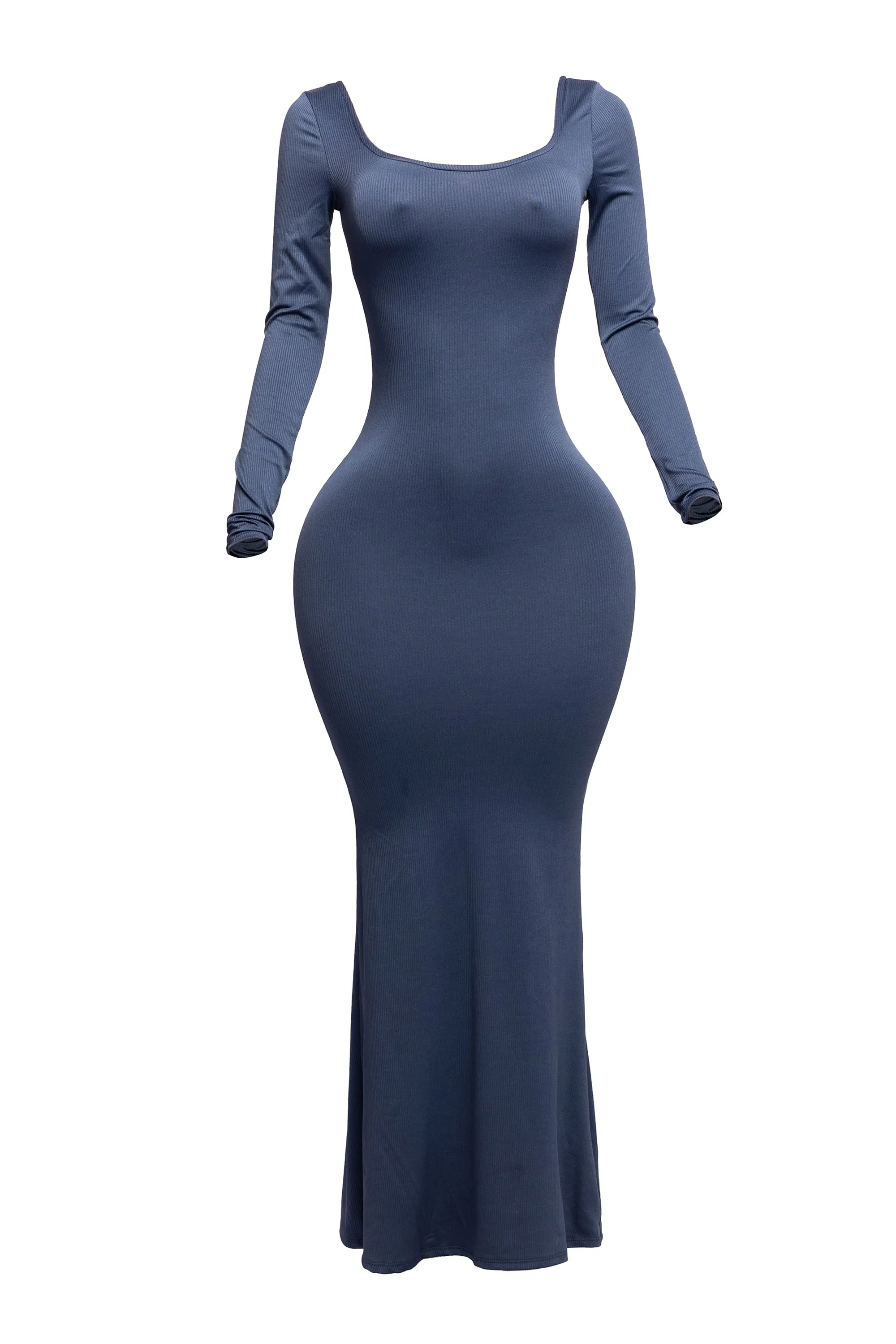 Scoop neck long sleeve mermaid maxi dress sold by Bogomore