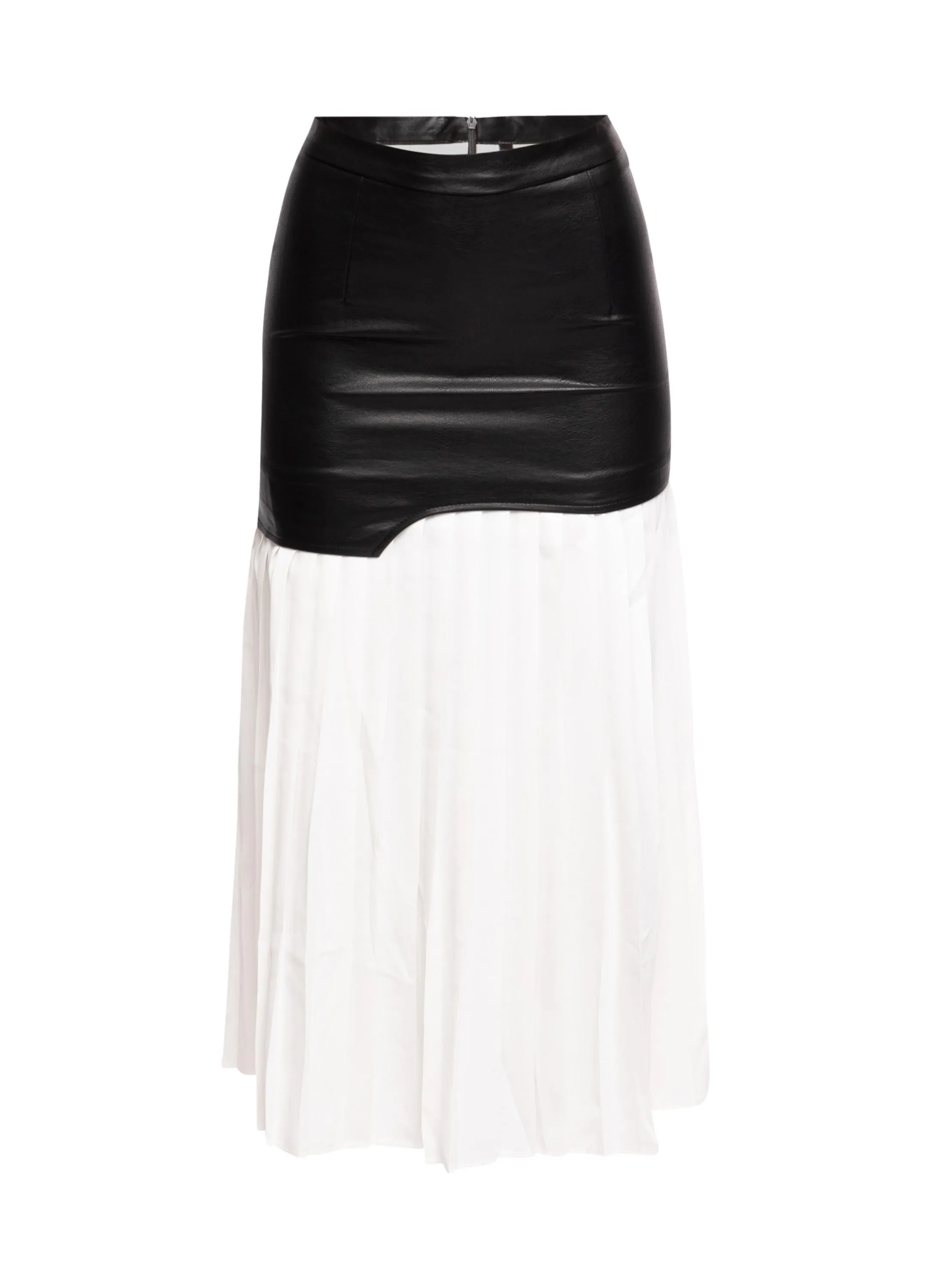 Multiple fabric pleated long skirt sold by Bogomore