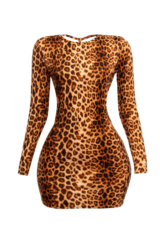 Open back leopard mini dress sold by Bogomore