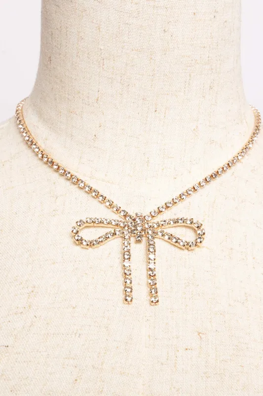Glamour Bow Rhinestone Necklace sold by Bogomore
