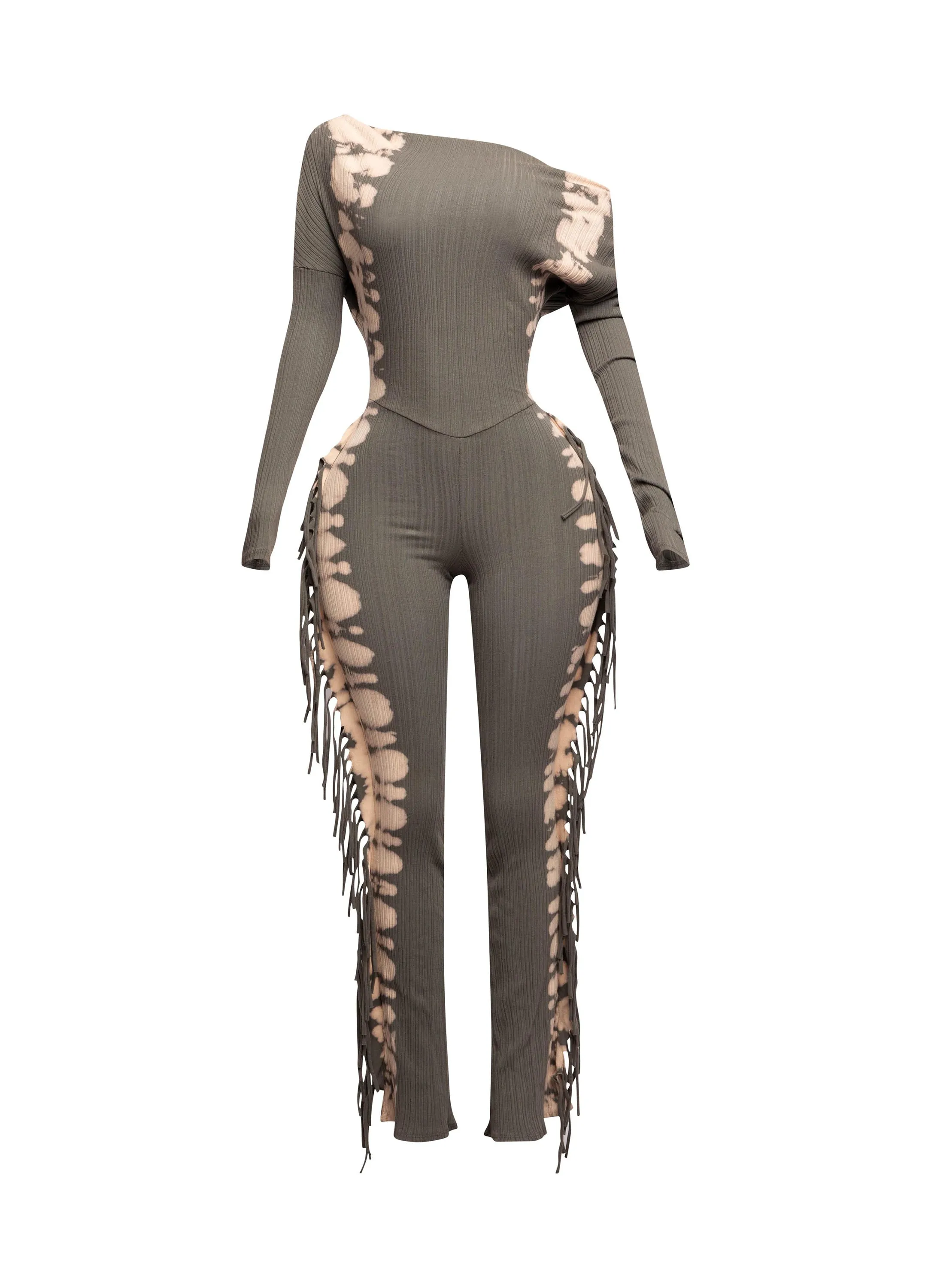 Bleached two tone colorway side fringe jumpsuit sold by Bogomore product image thumbnail 2